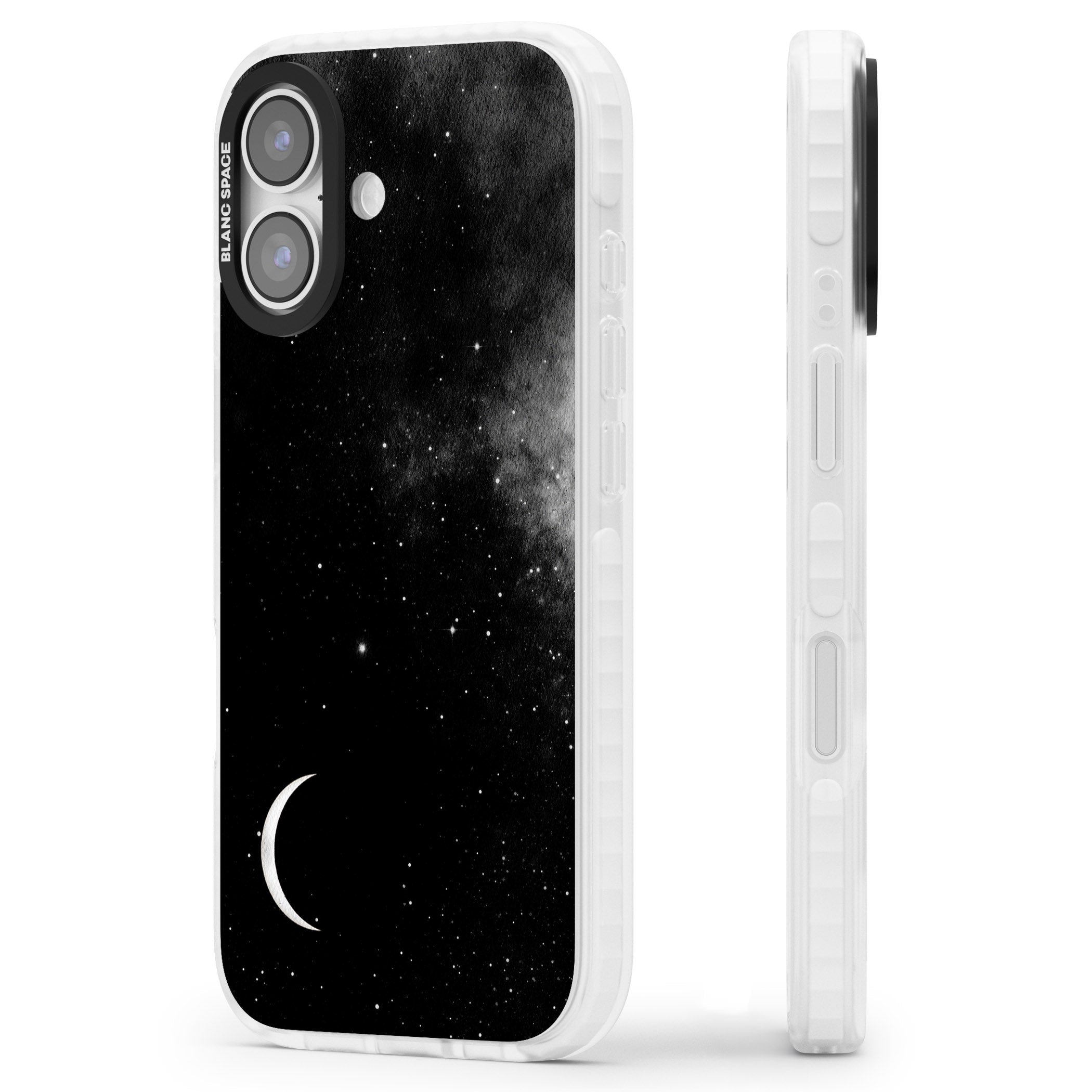 Night Sky Galaxies: Crescent Moon iPhone 17 Impact Clear Phone Case Side Profile