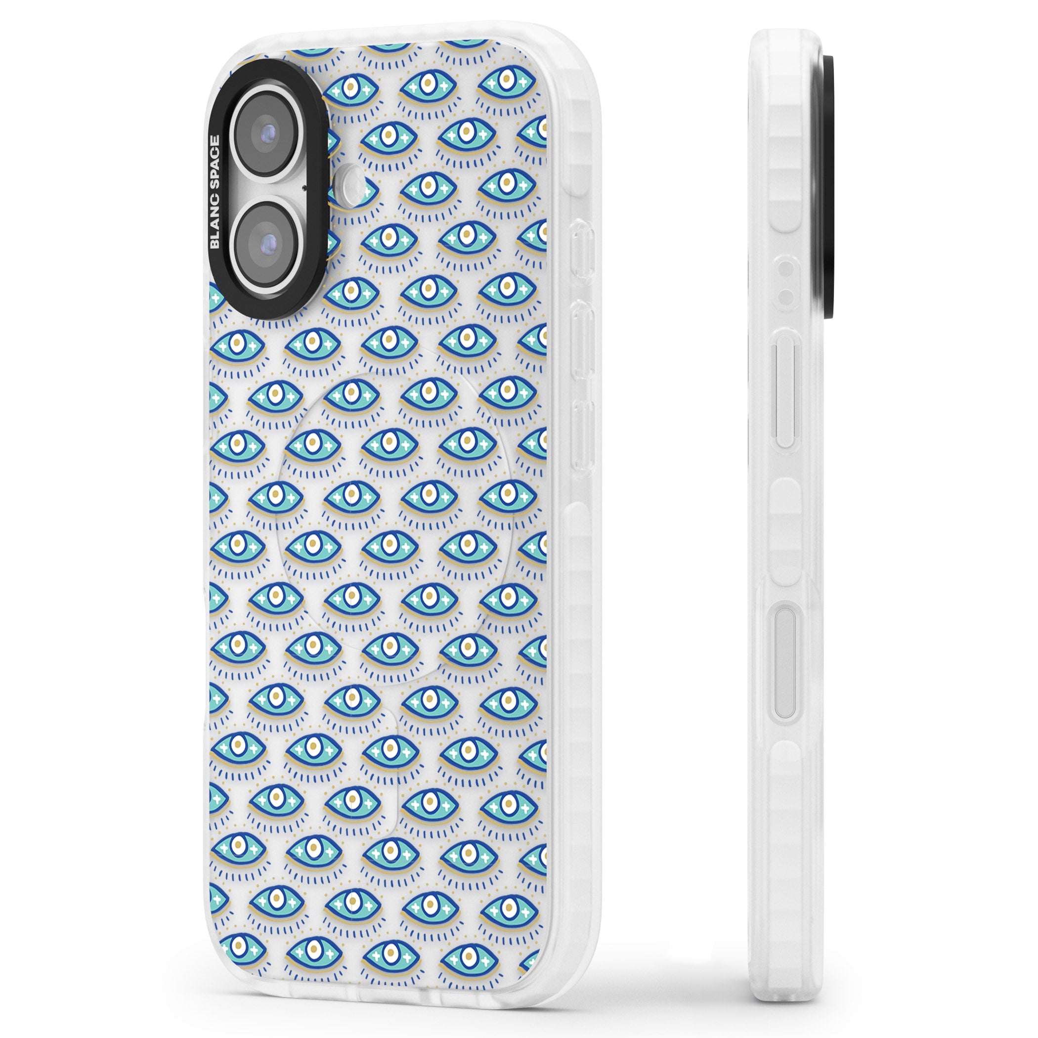 Psychedelic Eyes Pattern Color iPhone 17 Impact Clear Phone Case Side Profile