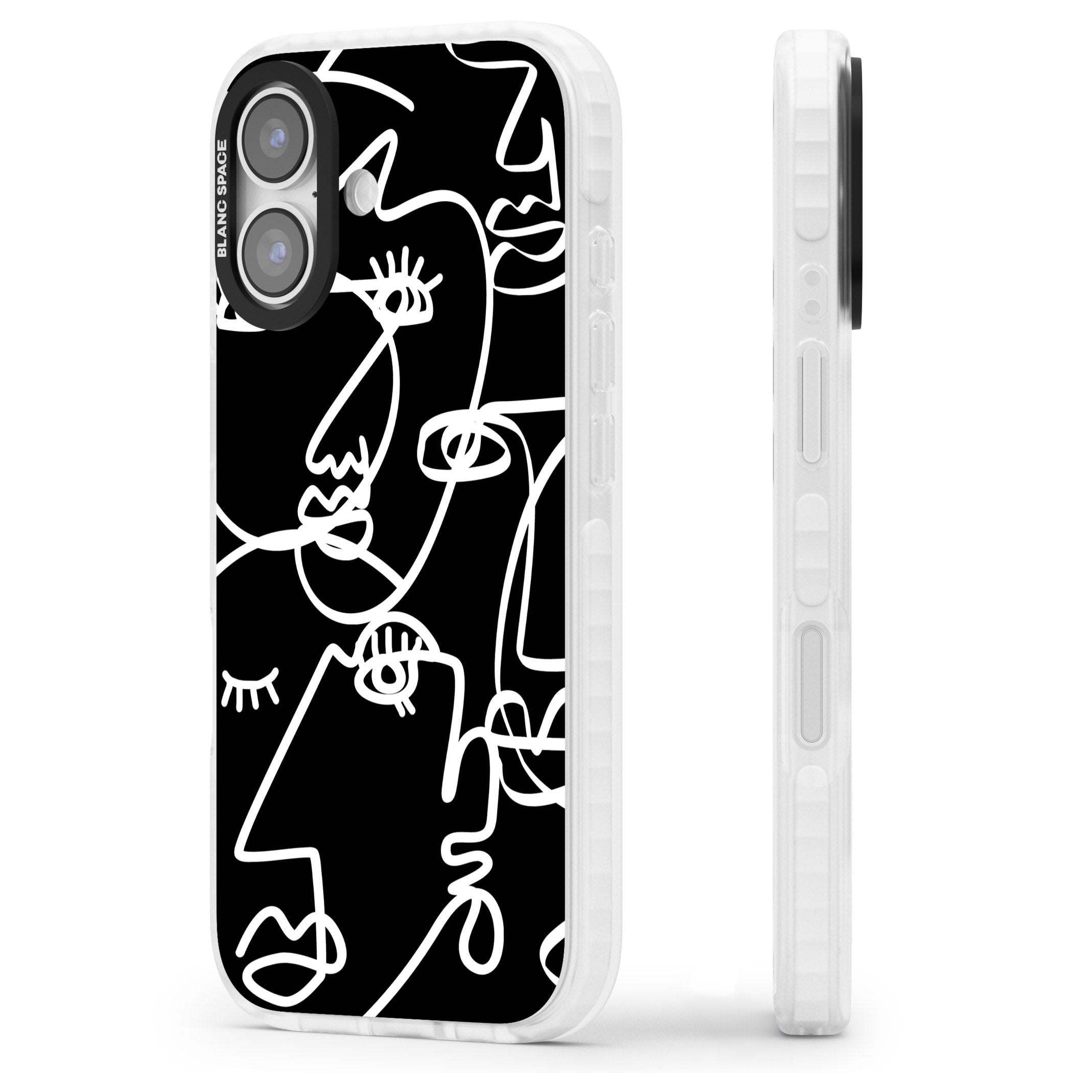 Abstract Line Art White Black iPhone 17 Impact Clear Phone Case Side Profile