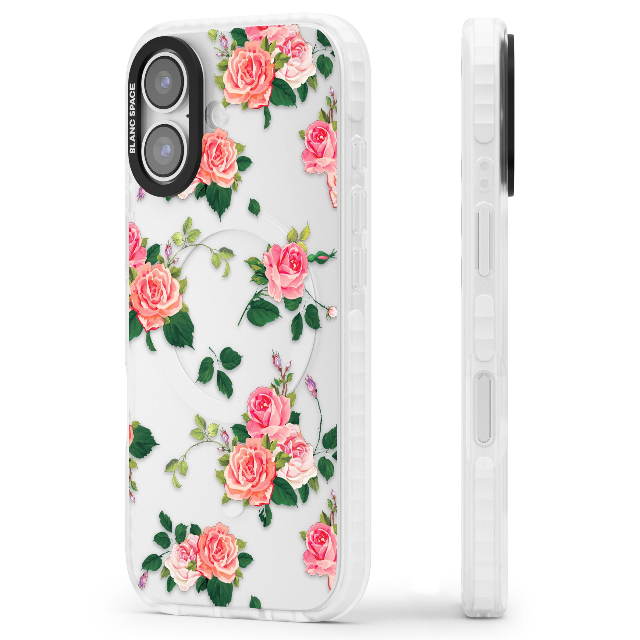 Pink Roses iPhone 17 Impact Clear Phone Case Side Profile