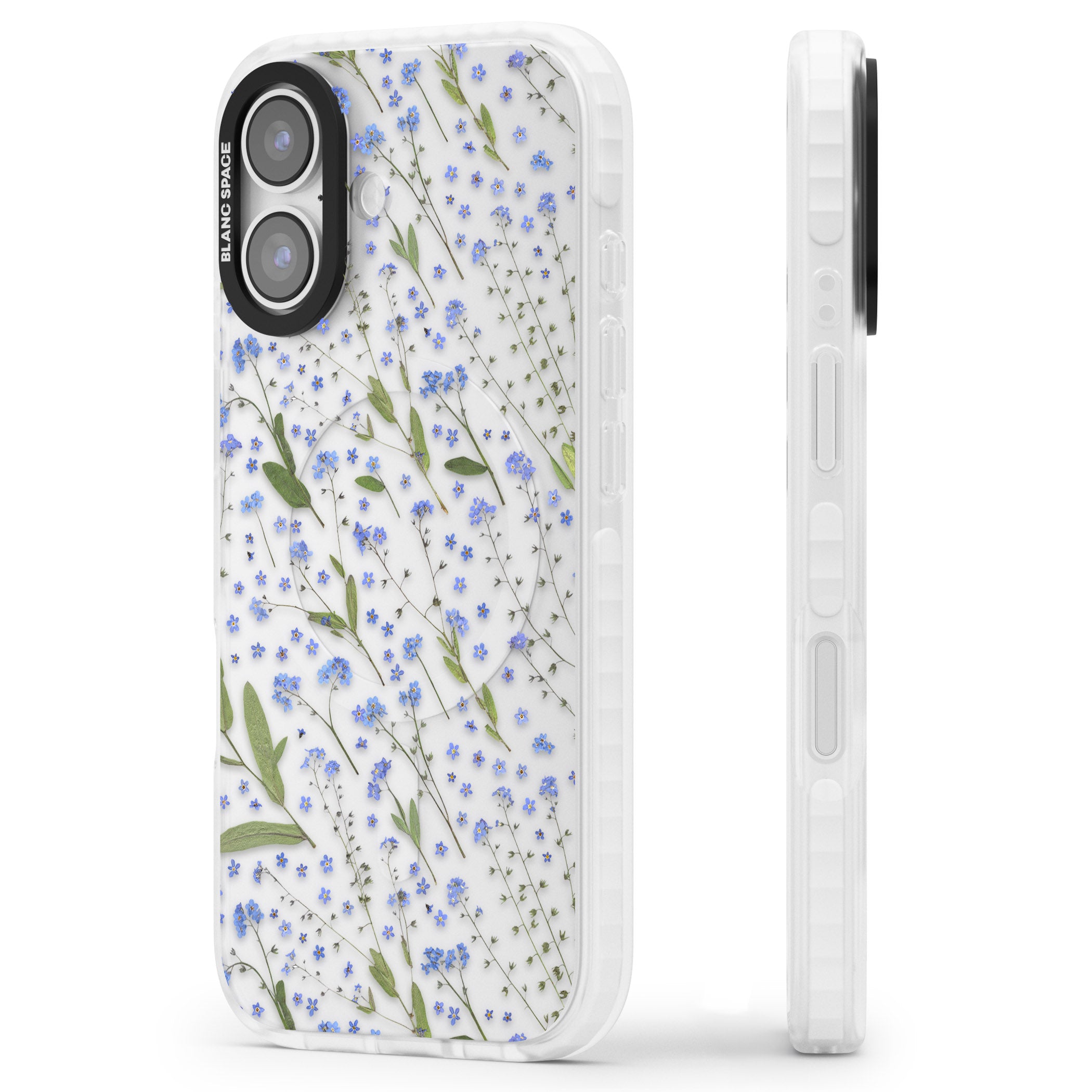 Blue Meadow Floral iPhone 17 Impact Clear Phone Case Side Profile