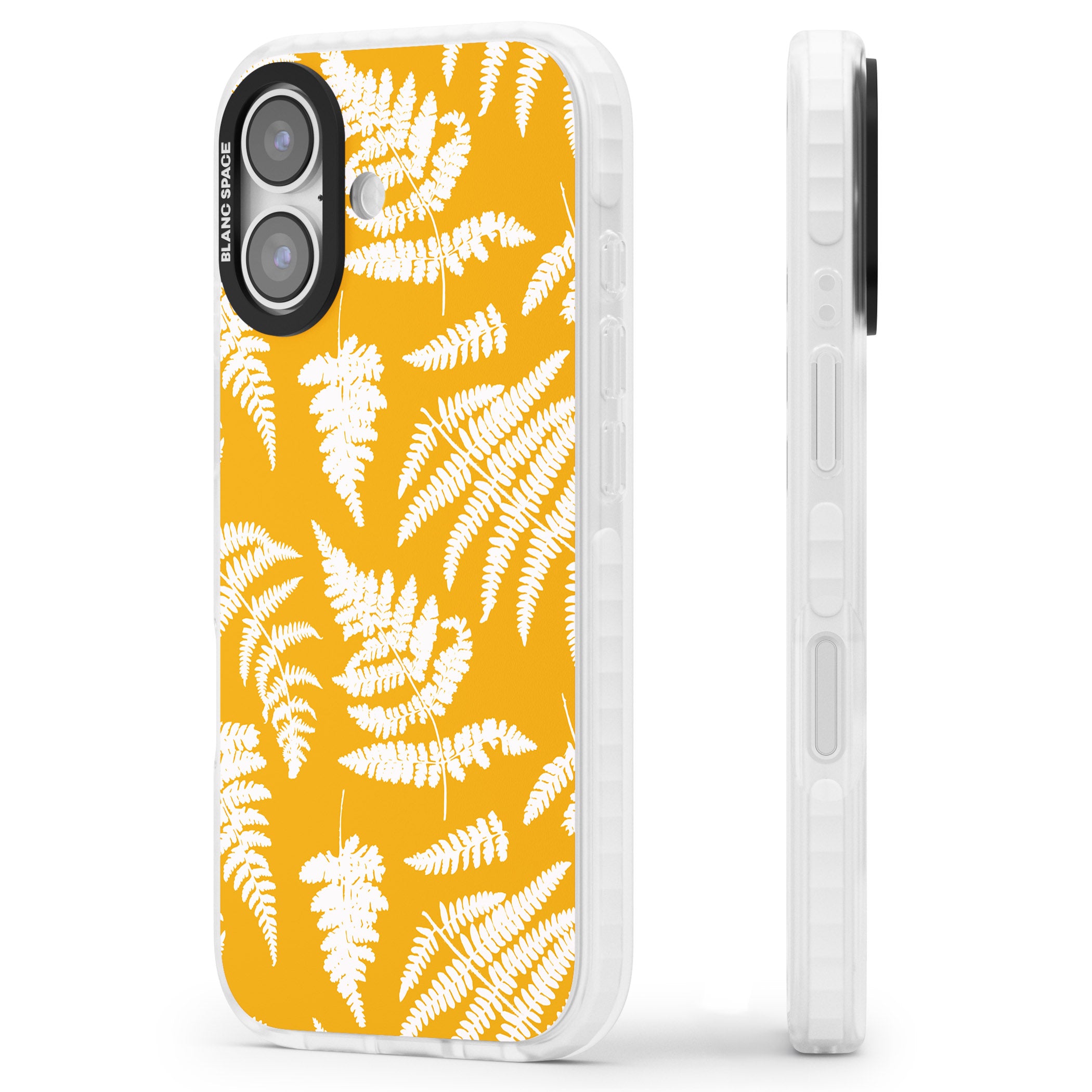 Fern Pattern On Yellow iPhone 17 Impact Clear Phone Case Side Profile