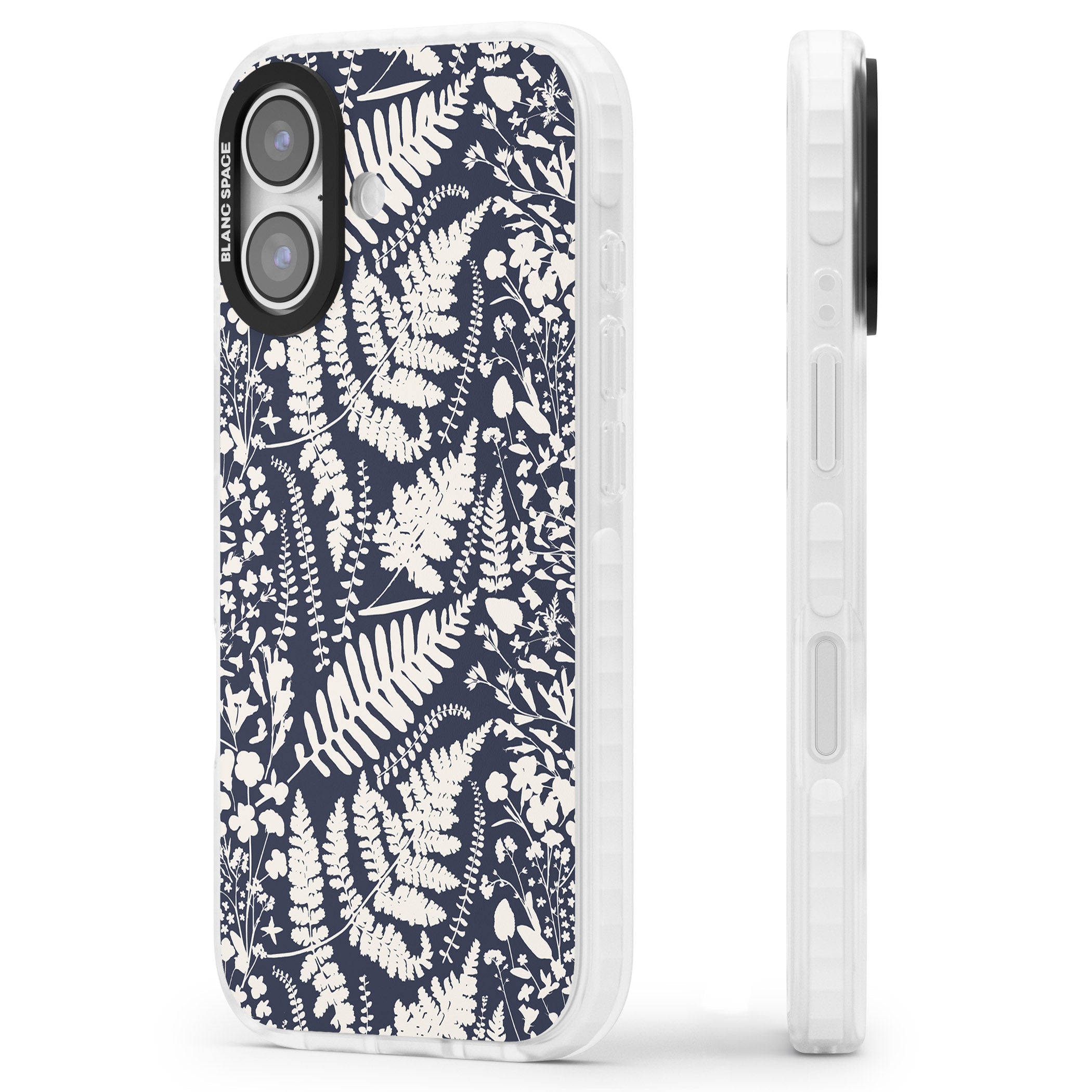 Wildflowers & Ferns On Navy iPhone 17 Impact Clear Phone Case Side Profile