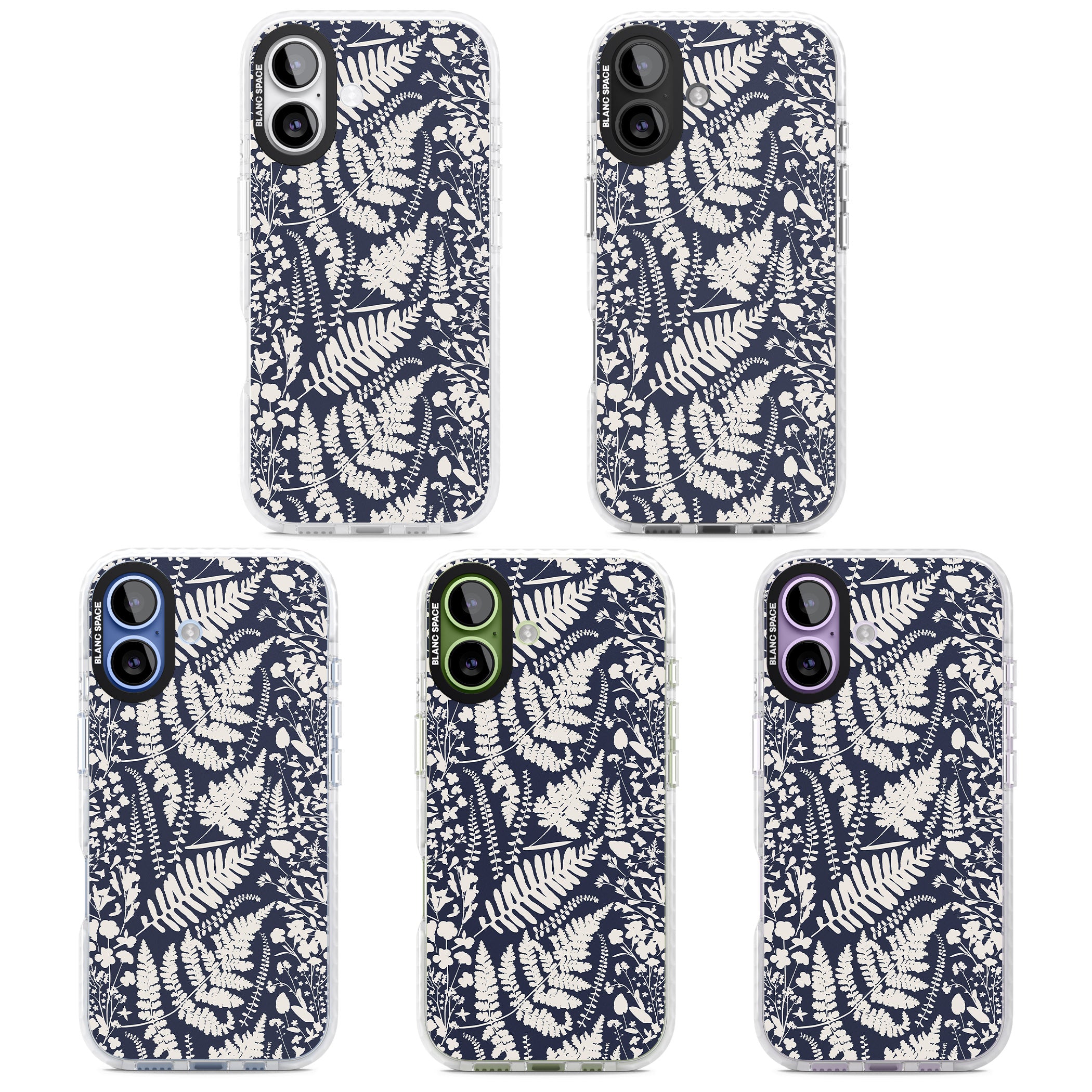 Wildflowers & Ferns On Navy iPhone 17 Impact Clear Phone Case APT Impact Protection