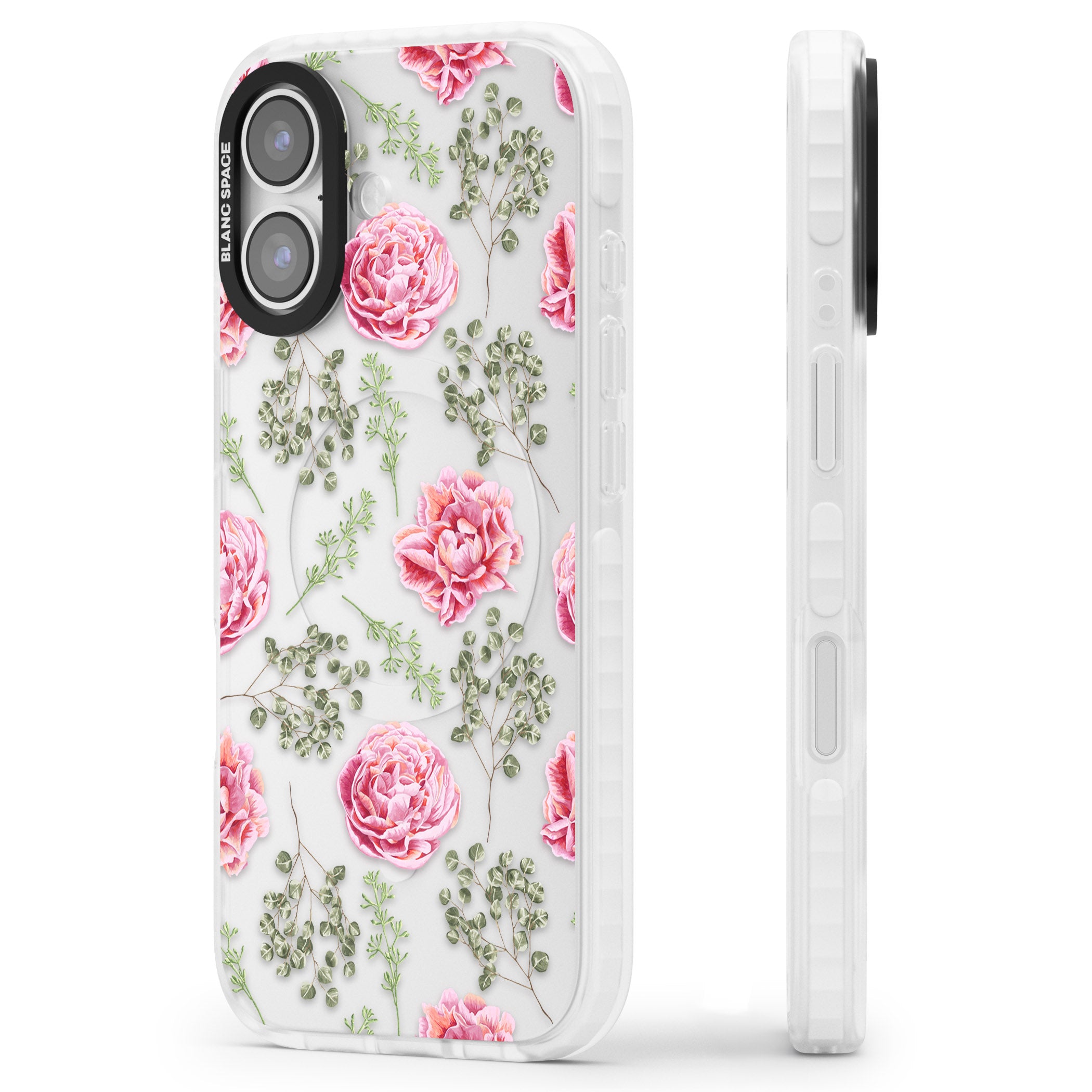 Roses & Eucalyptus Floral iPhone 17 Impact Clear Phone Case Side Profile