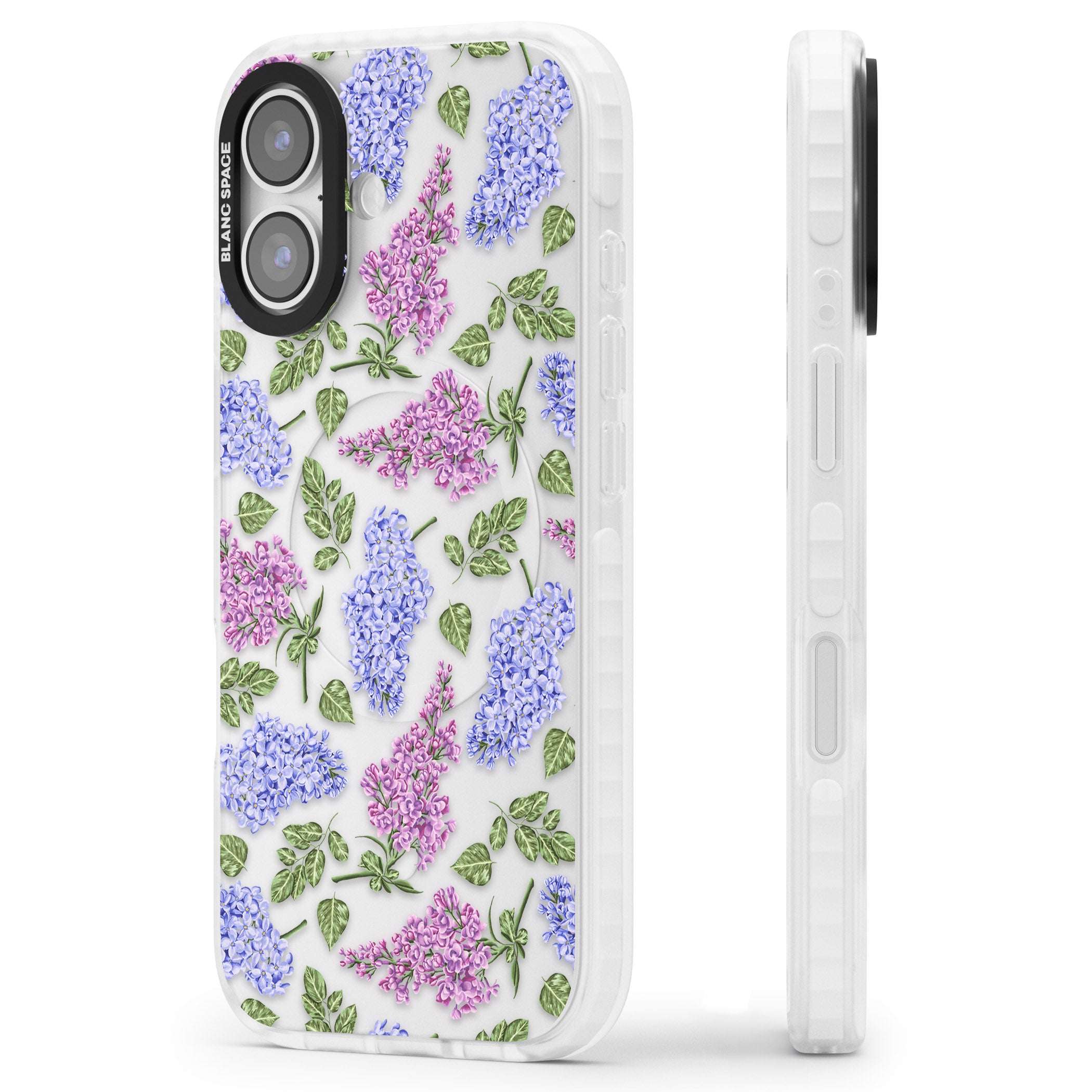 Purple Blossoms Transparent Floral iPhone 17 Impact Clear Phone Case Side Profile