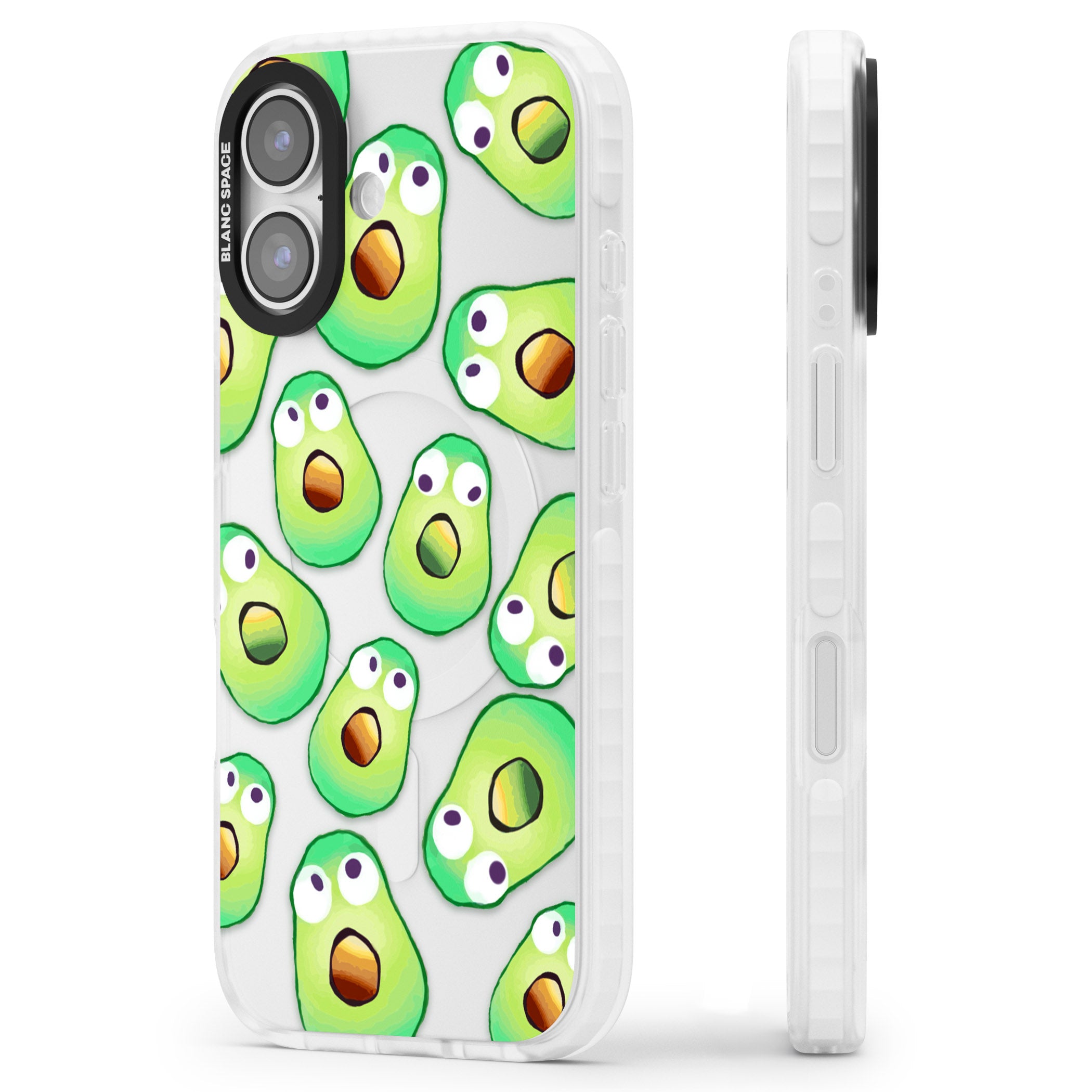 Shocked Avocados iPhone 17 Impact Clear Phone Case Side Profile