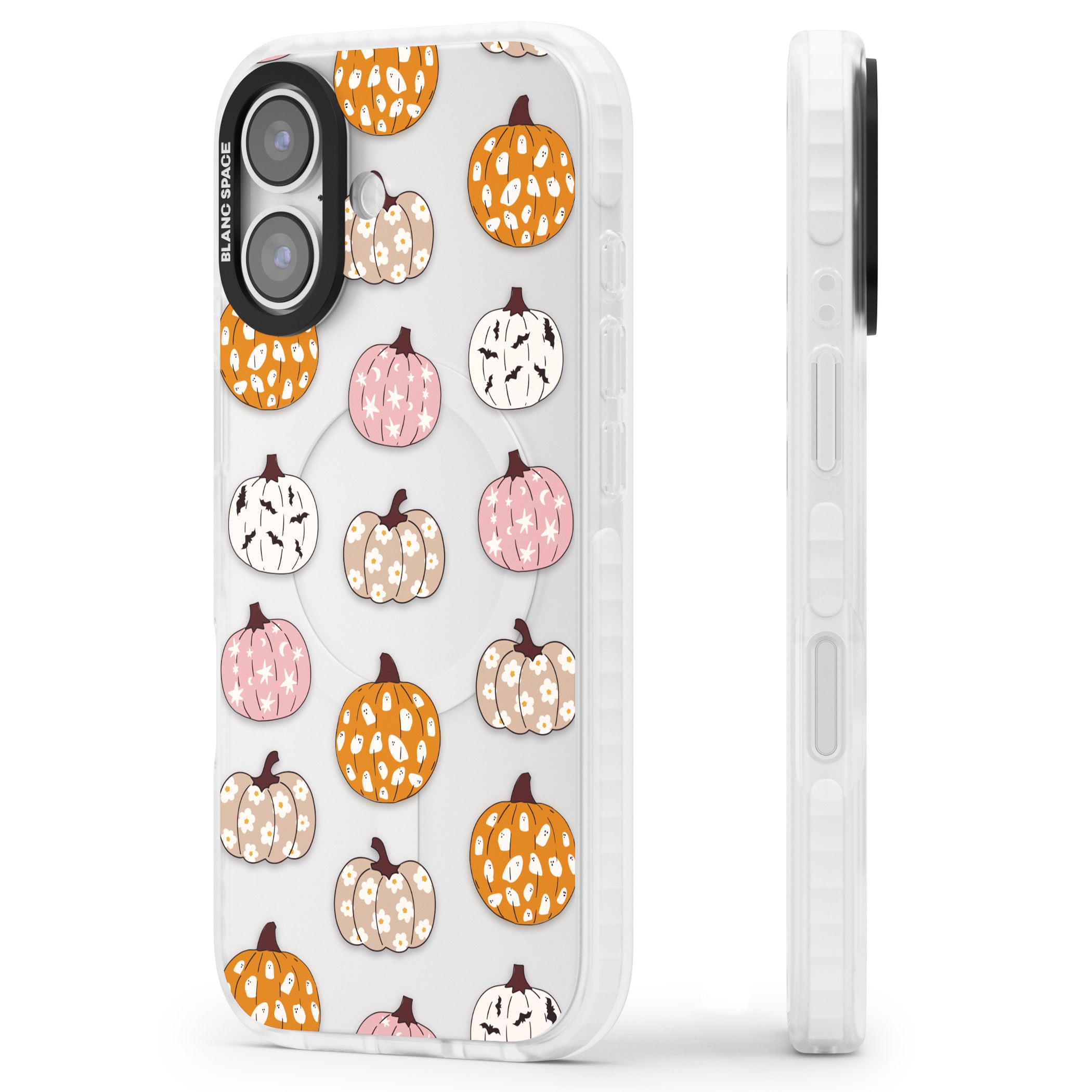 Floral Pumpkins iPhone 17 Impact Clear Phone Case Side Profile