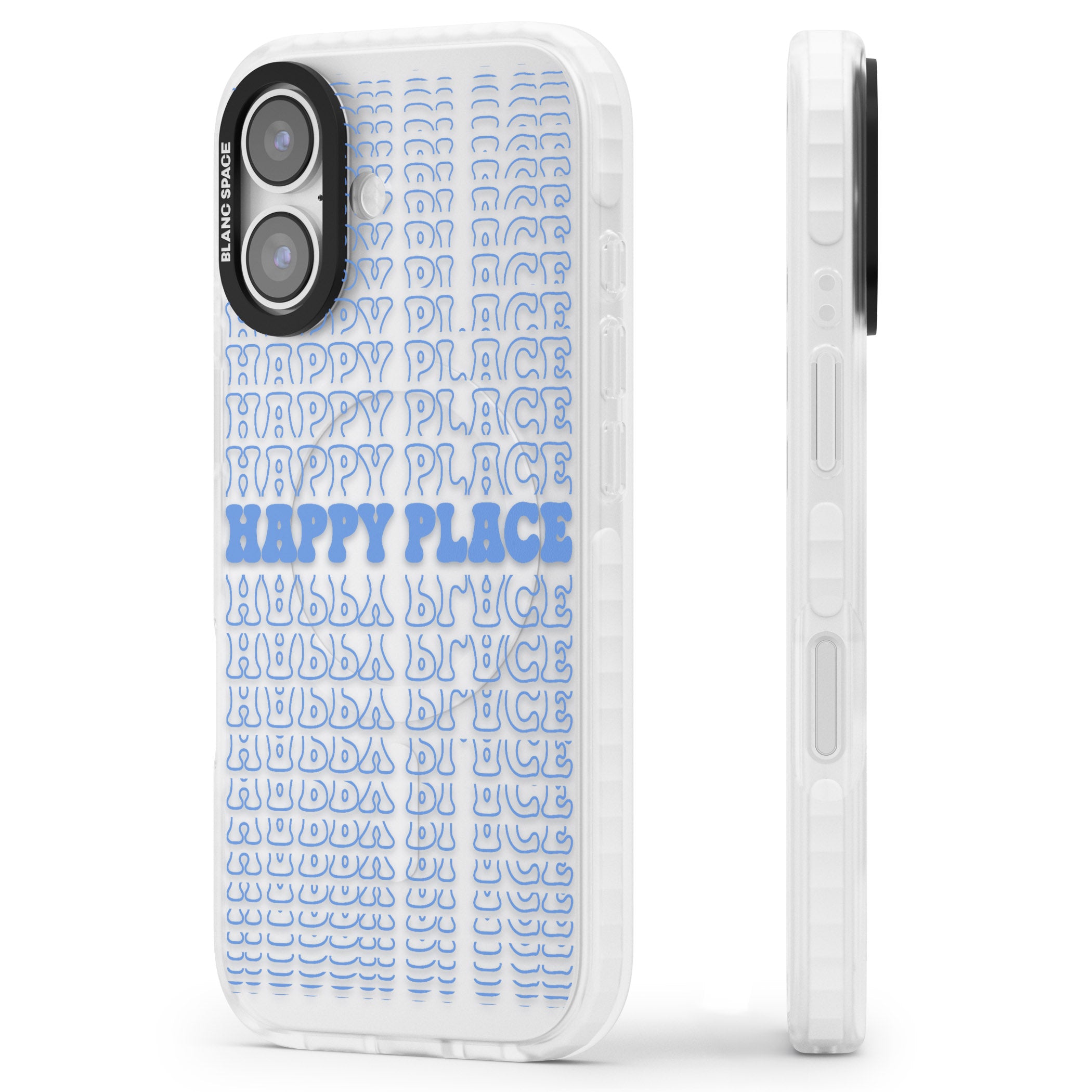 Happy Place (Blue) iPhone 17 Impact Clear Phone Case Side Profile