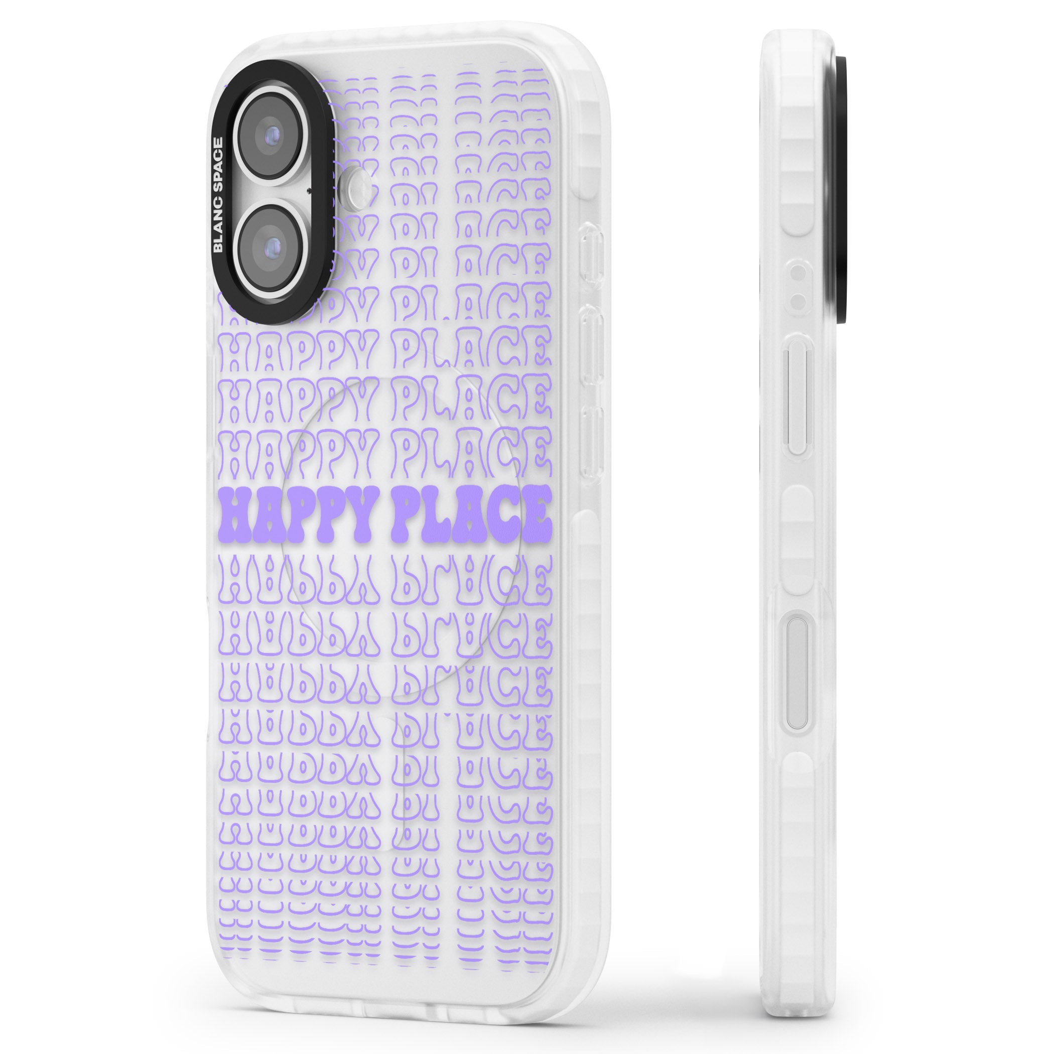Happy Place (Purple) iPhone 17 Impact Clear Phone Case Side Profile