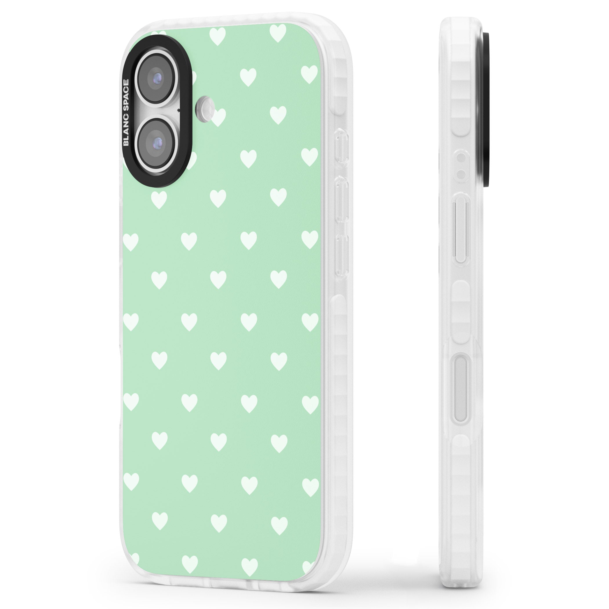 Small Heart Pattern: Green iPhone 17 Impact Clear Phone Case Side Profile