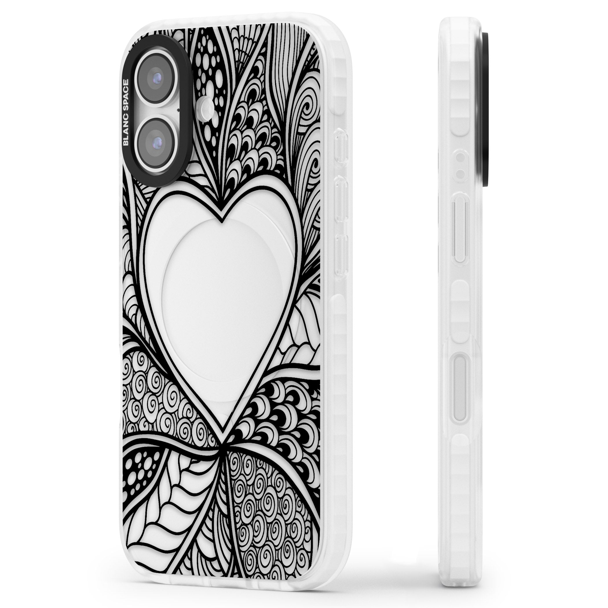 Black Henna Heart iPhone 17 Impact Clear Phone Case Side Profile