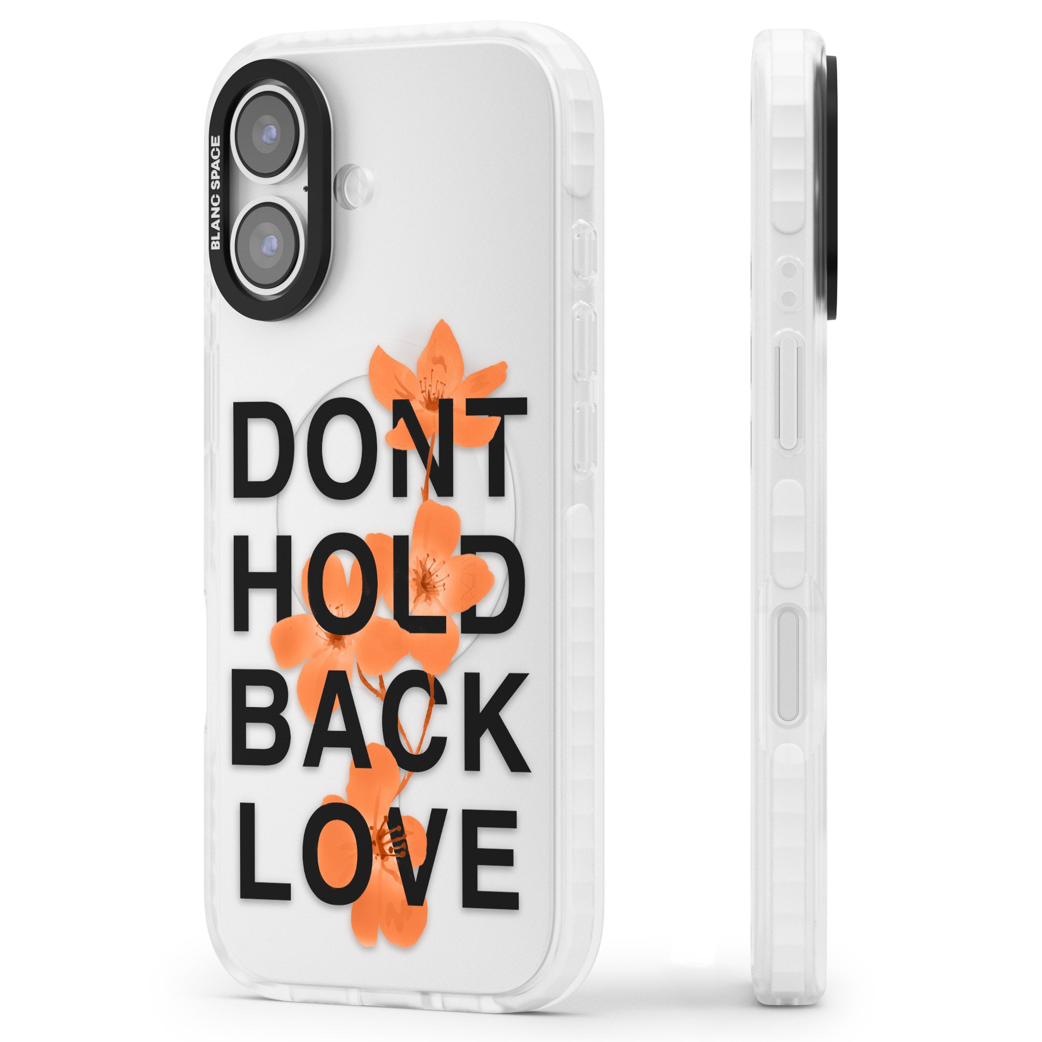 Don'T Hold Back Love Orange & Black iPhone 17 Impact Clear Phone Case Side Profile