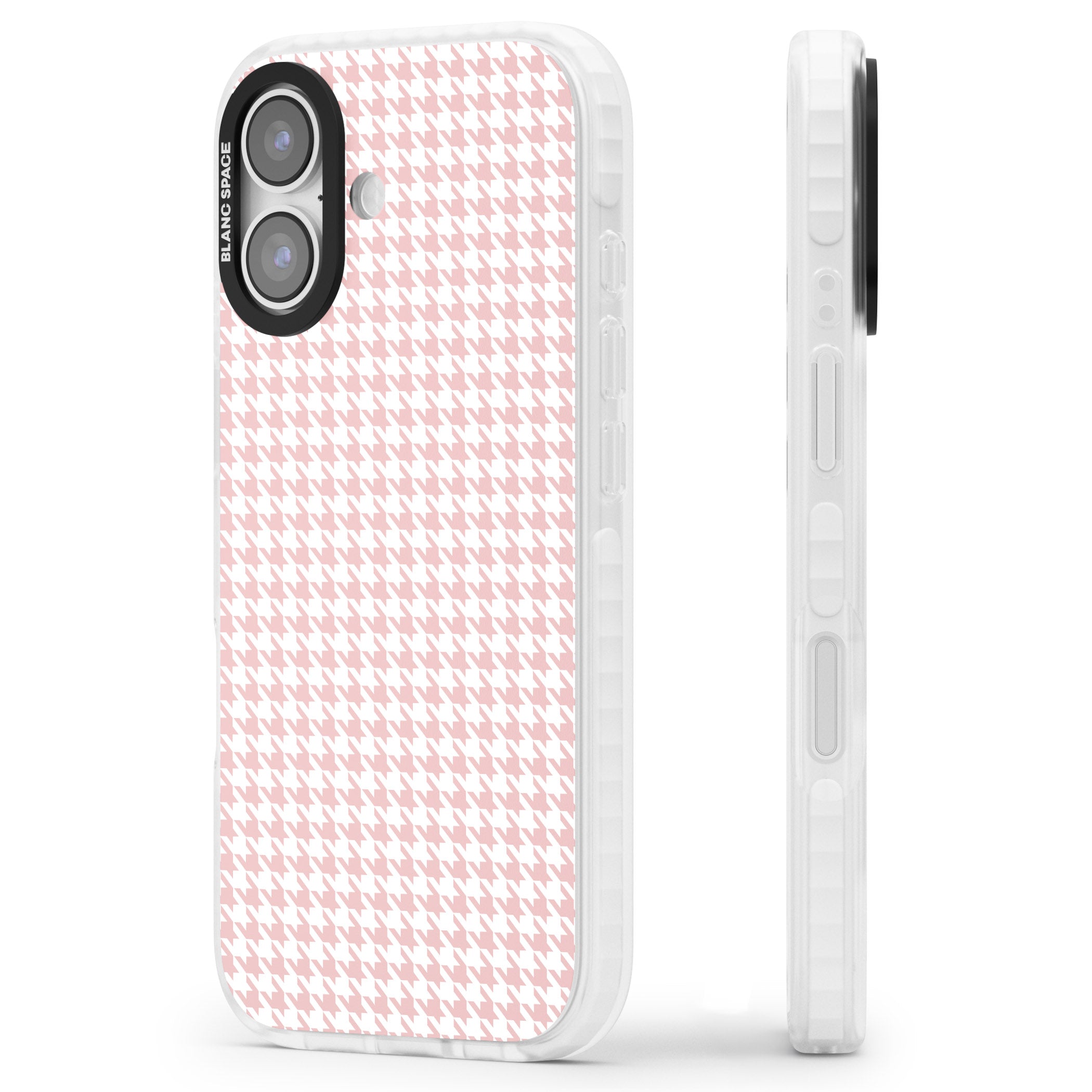 Pink Houndstooth Pattern iPhone 17 Impact Clear Phone Case Side Profile