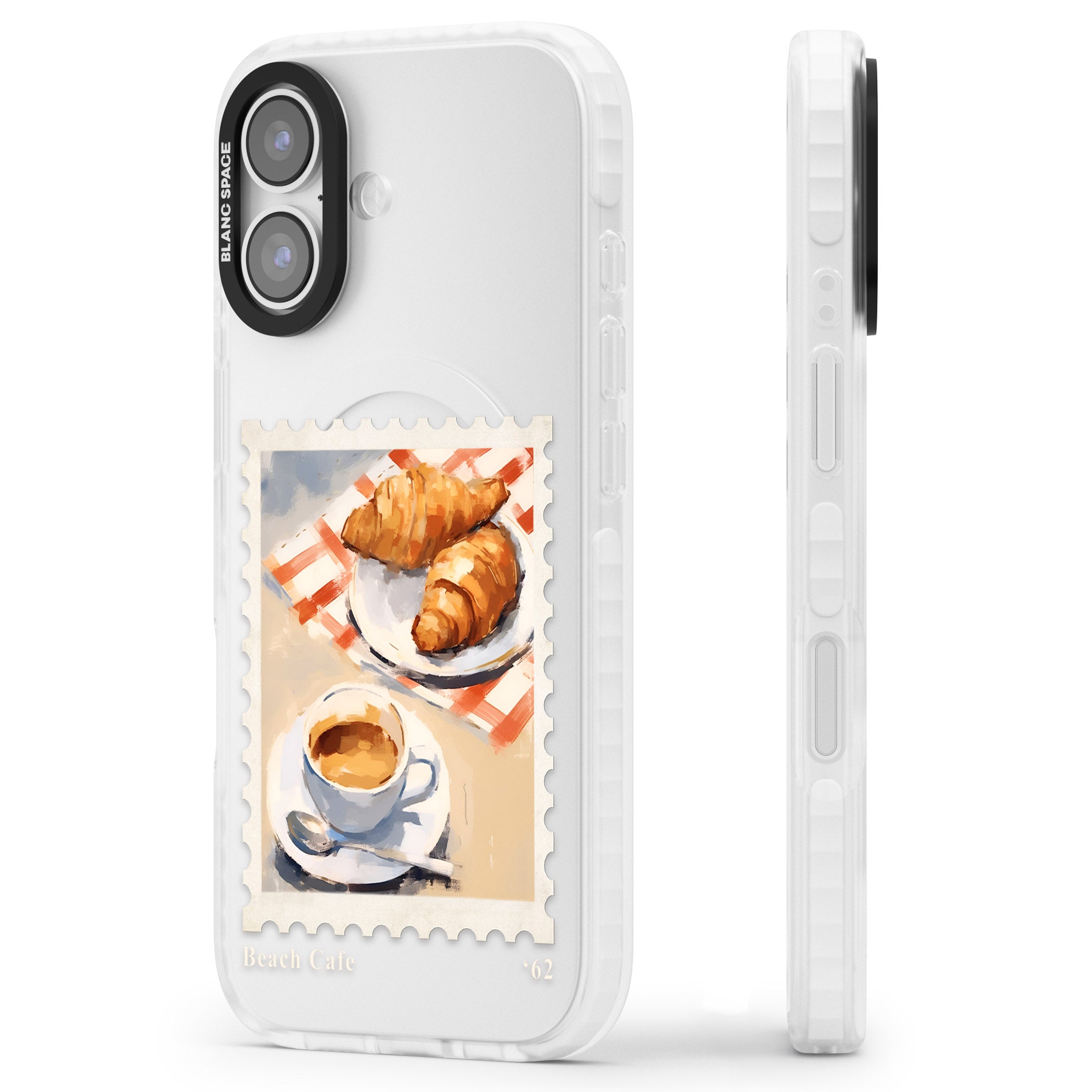 Cafe Stamp iPhone 17 Impact Clear Phone Case Side Profile