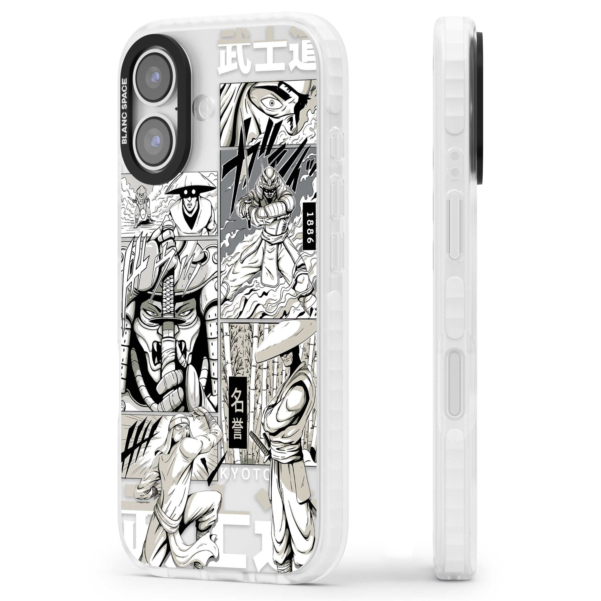 Greyscale Anime Comic iPhone 17 Impact Clear Phone Case Side Profile