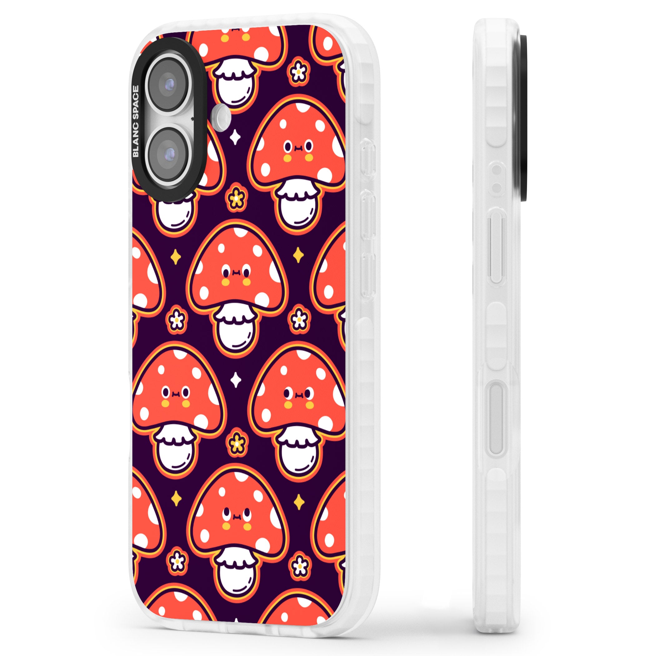 Mushroom Kawaii Pattern iPhone 17 Impact Clear Phone Case Side Profile
