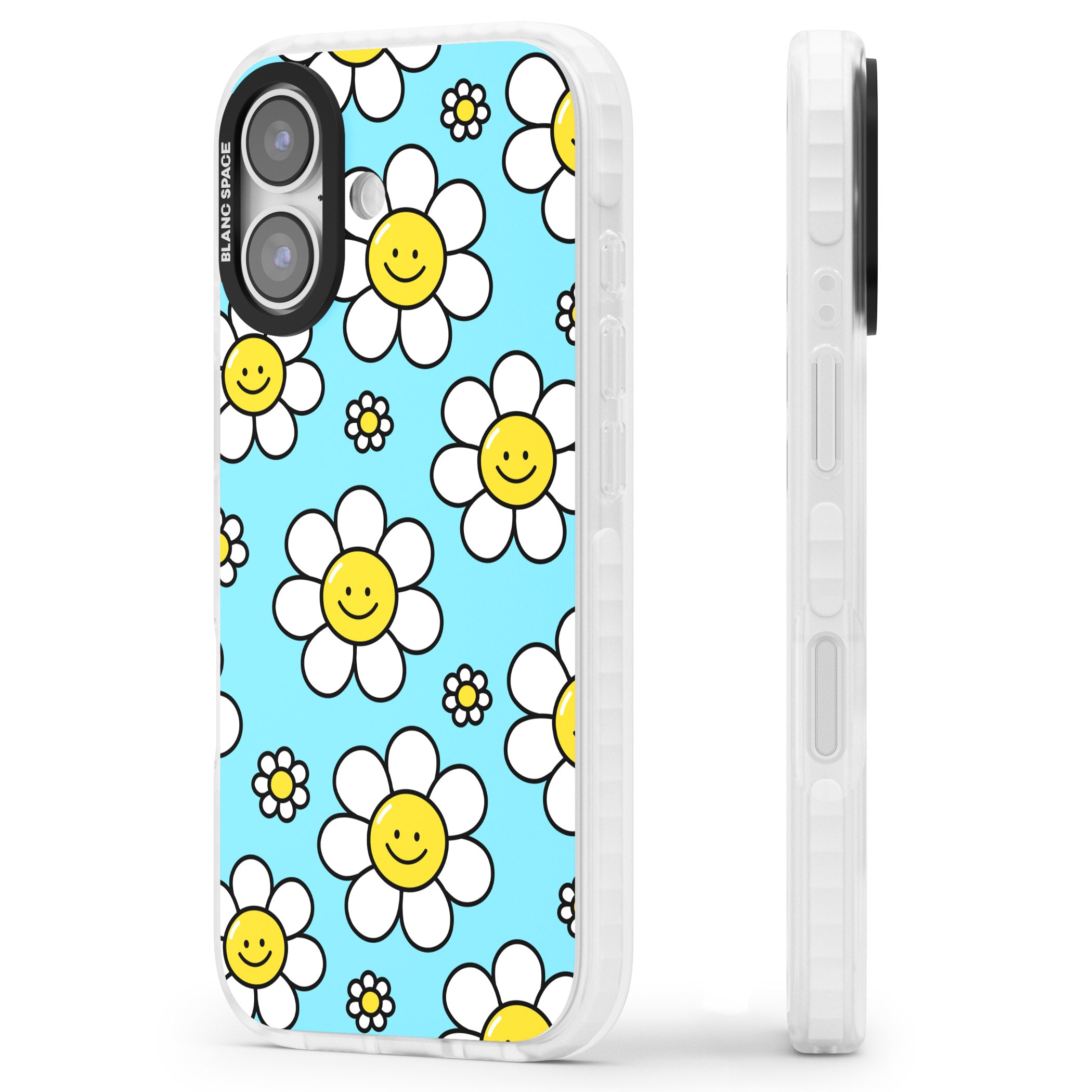 Daisy Faces Kawaii Pattern iPhone 17 Impact Clear Phone Case Side Profile