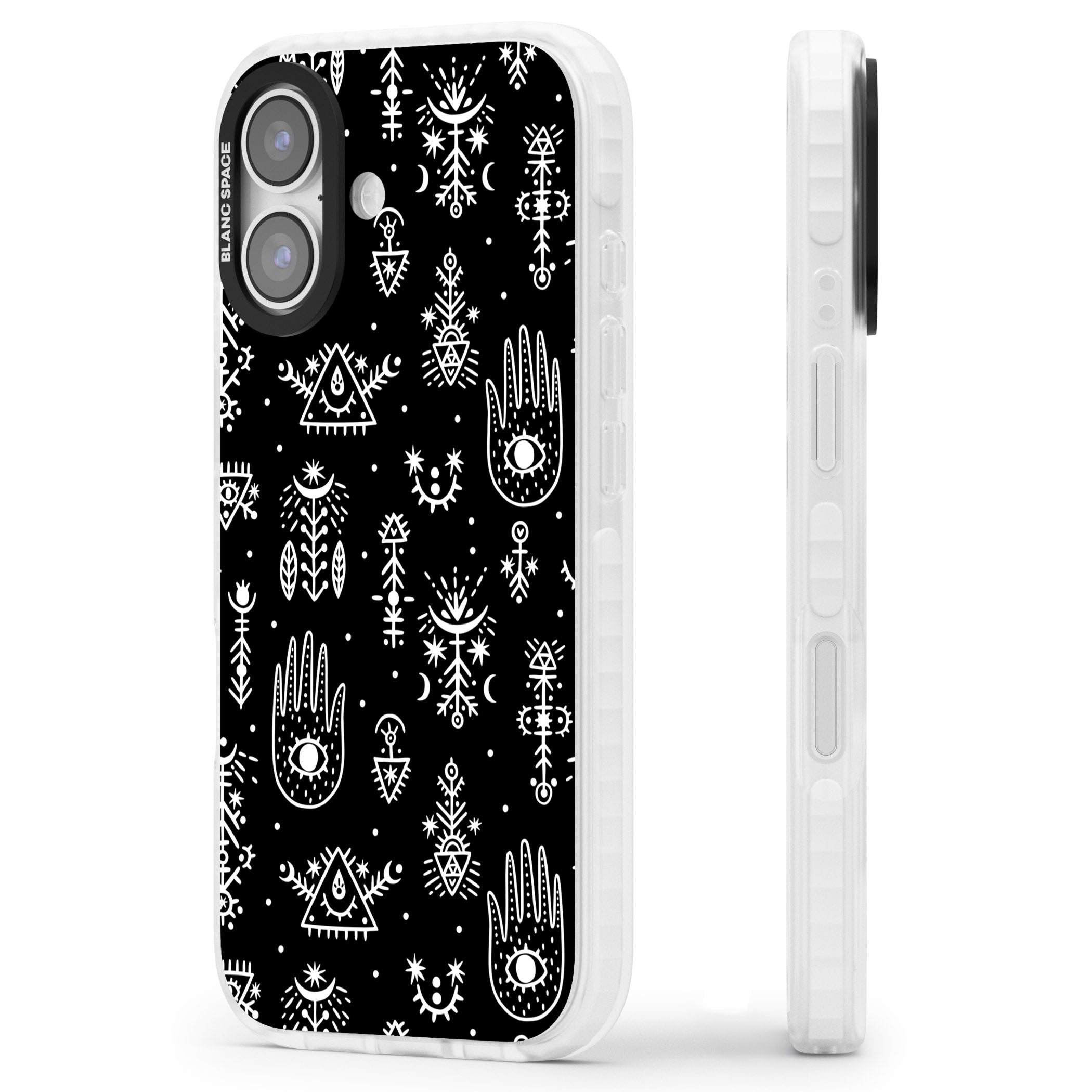 Tribal Symbols Black iPhone 17 Impact Clear Phone Case Side Profile