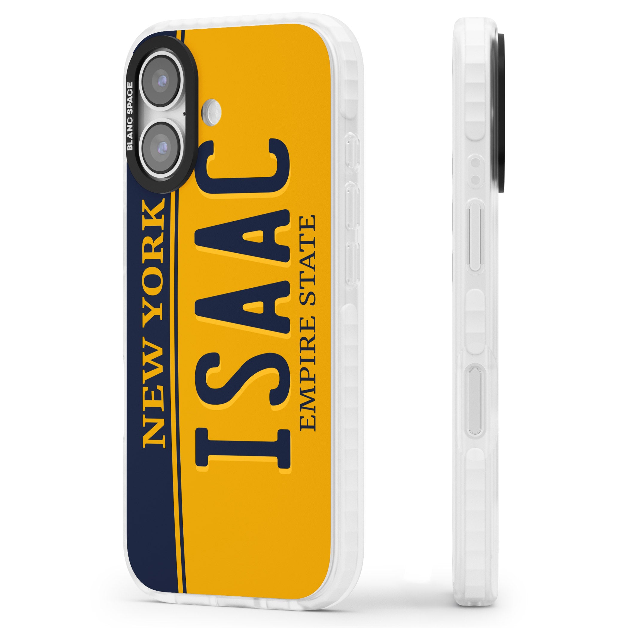 Personalised New York License Plate iPhone 17 Impact Clear Phone Case Side Profile