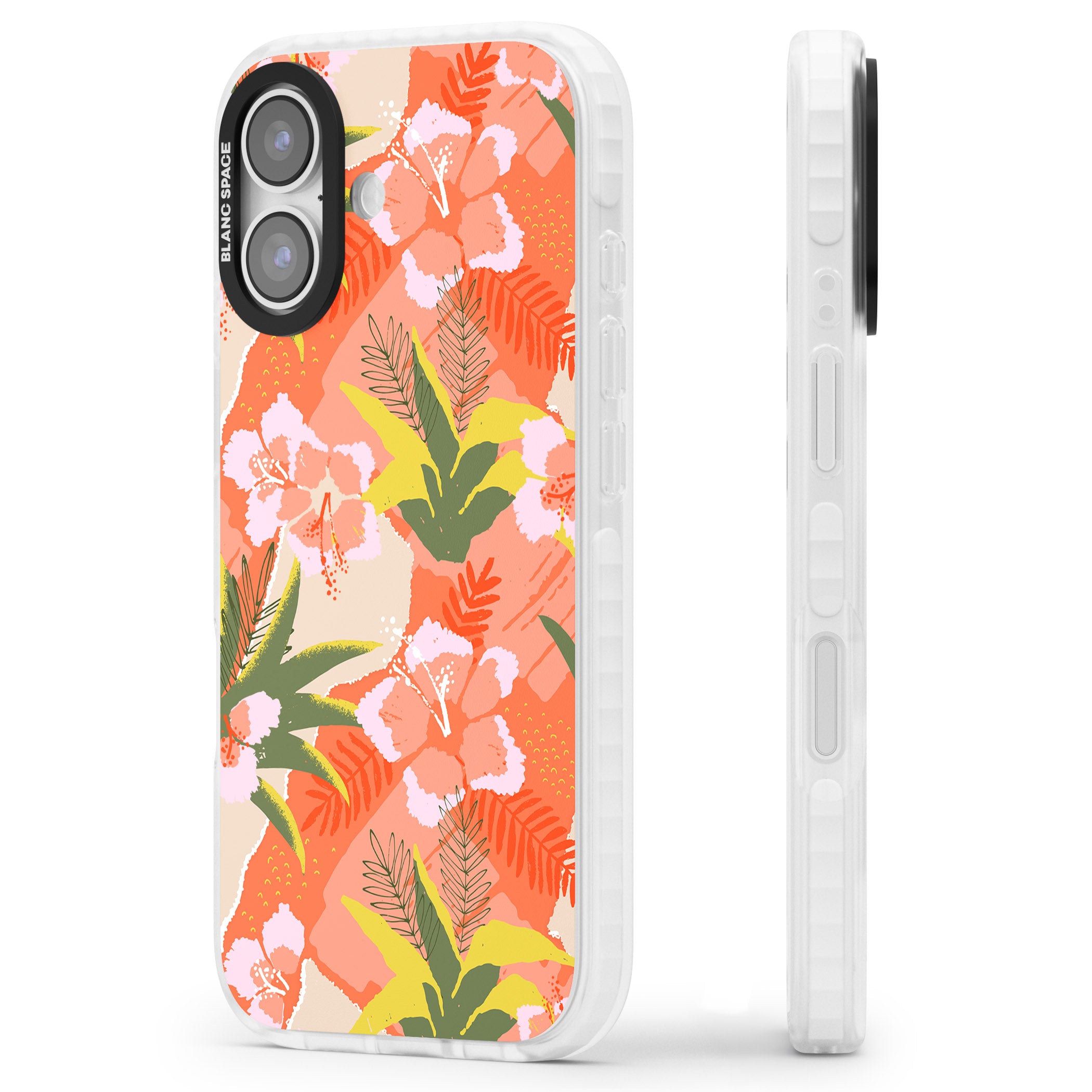 Hawaiian Flowers Abstract Pattern iPhone 17 Impact Pro Clear Phone Case Side Profile