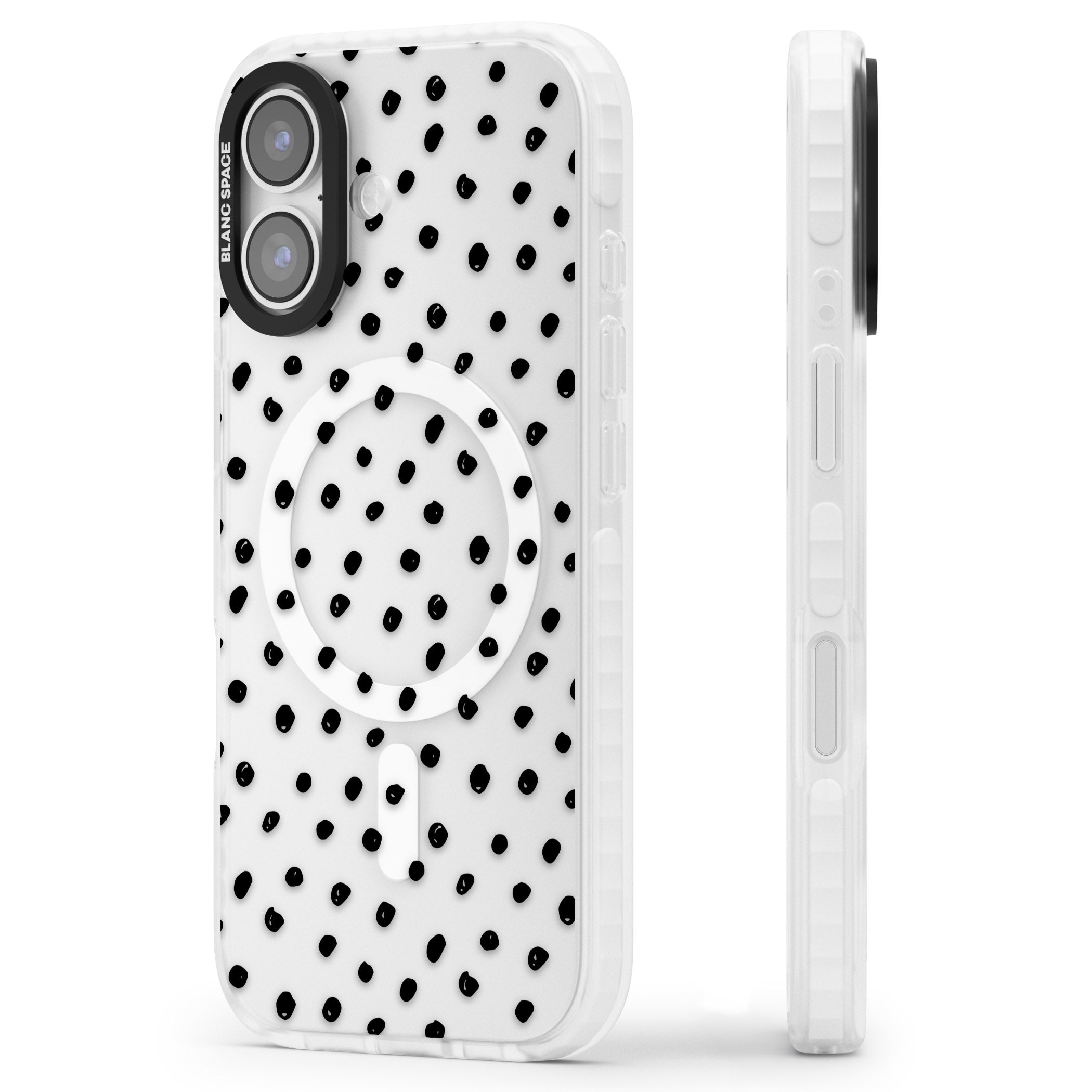 Messy Black Dot Pattern iPhone 17 Impact Pro Clear Phone Case Side Profile