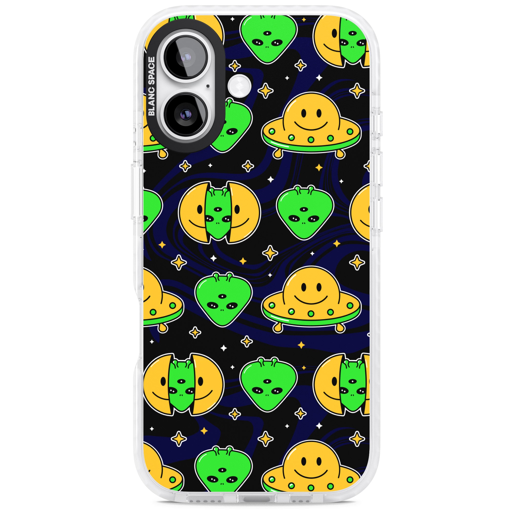 Alien Head Pattern iPhone 17 Impact Pro Clear Phone Case