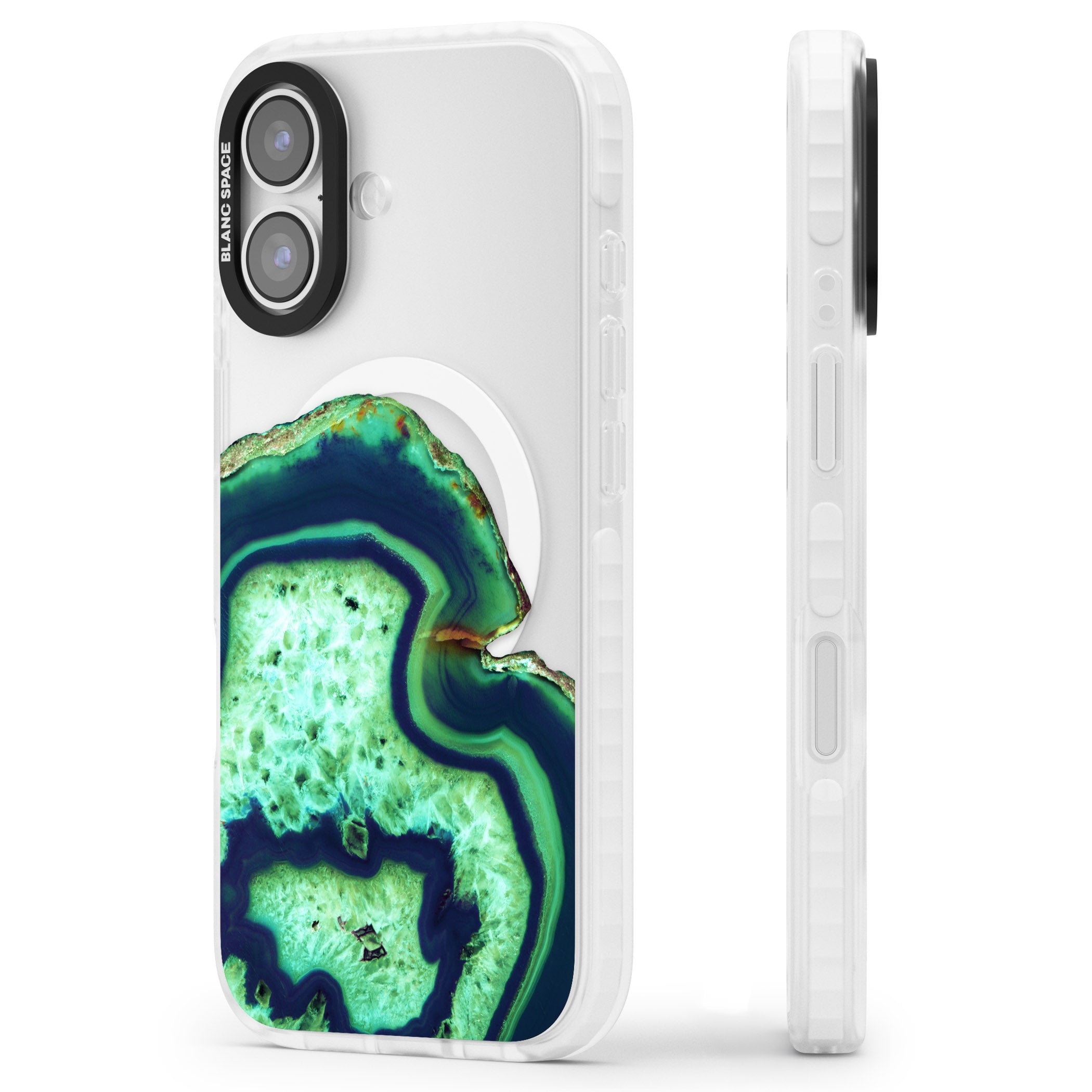 Emerald Agate Slice iPhone 17 Impact Pro Clear Phone Case Side Profile