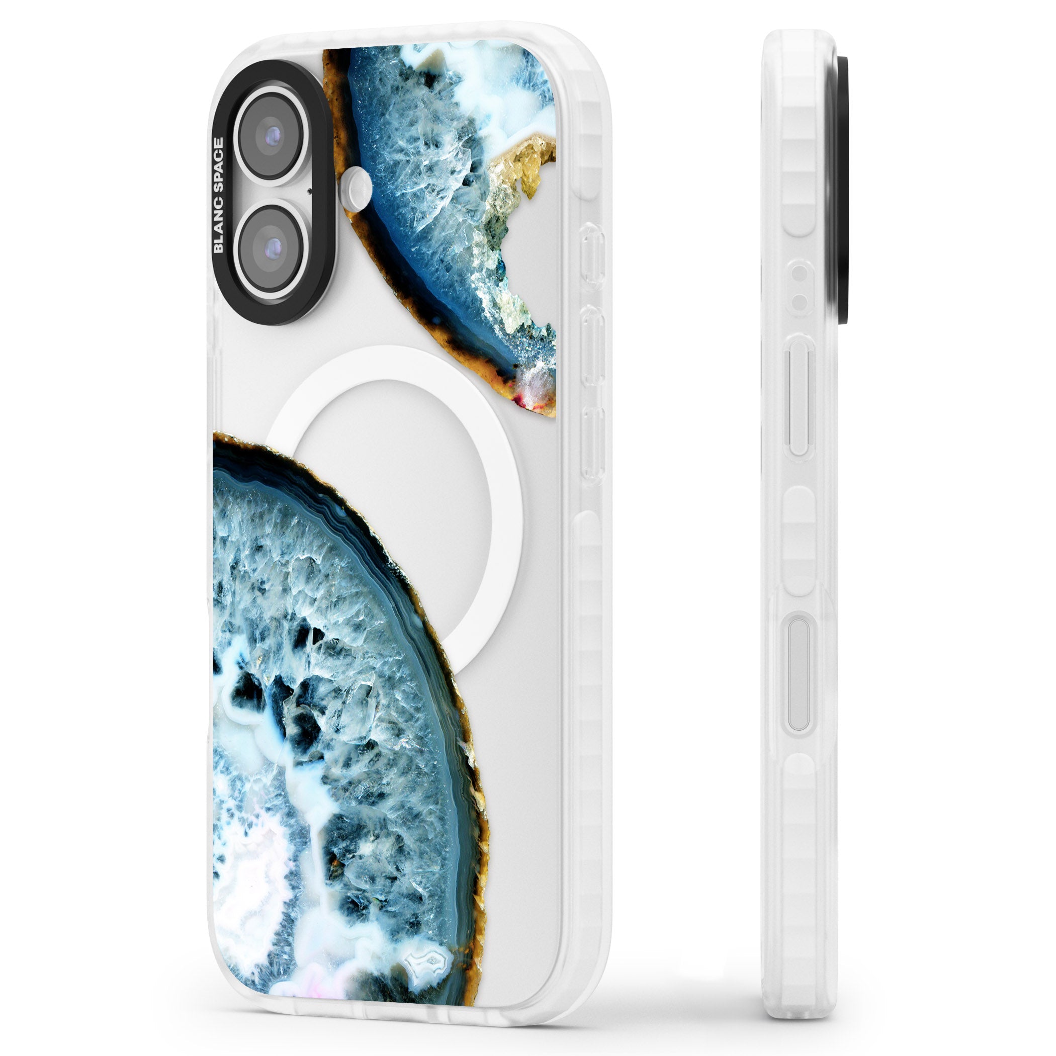 Blue Agate Slice iPhone 17 Impact Pro Clear Phone Case Side Profile