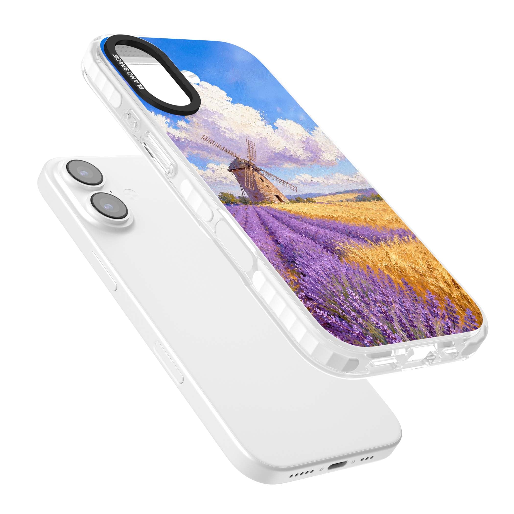 Lavender Mill cottagecore iPhone case featuring a French windmill, lavender field and golden wheat oil painting | Impact Magsafe case for iPhone 17