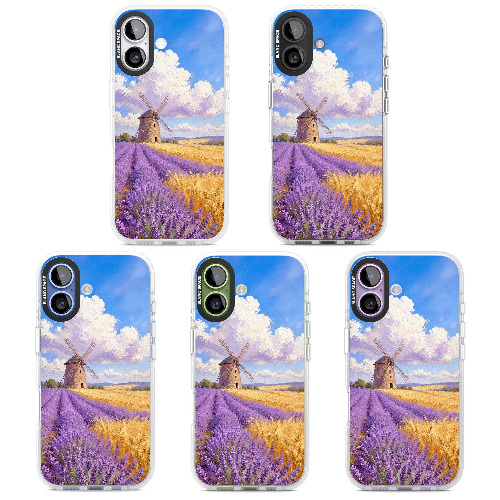 Lavender Mill cottagecore iPhone case featuring a French windmill, lavender field and golden wheat oil painting | Impact Magsafe case for iPhone 17