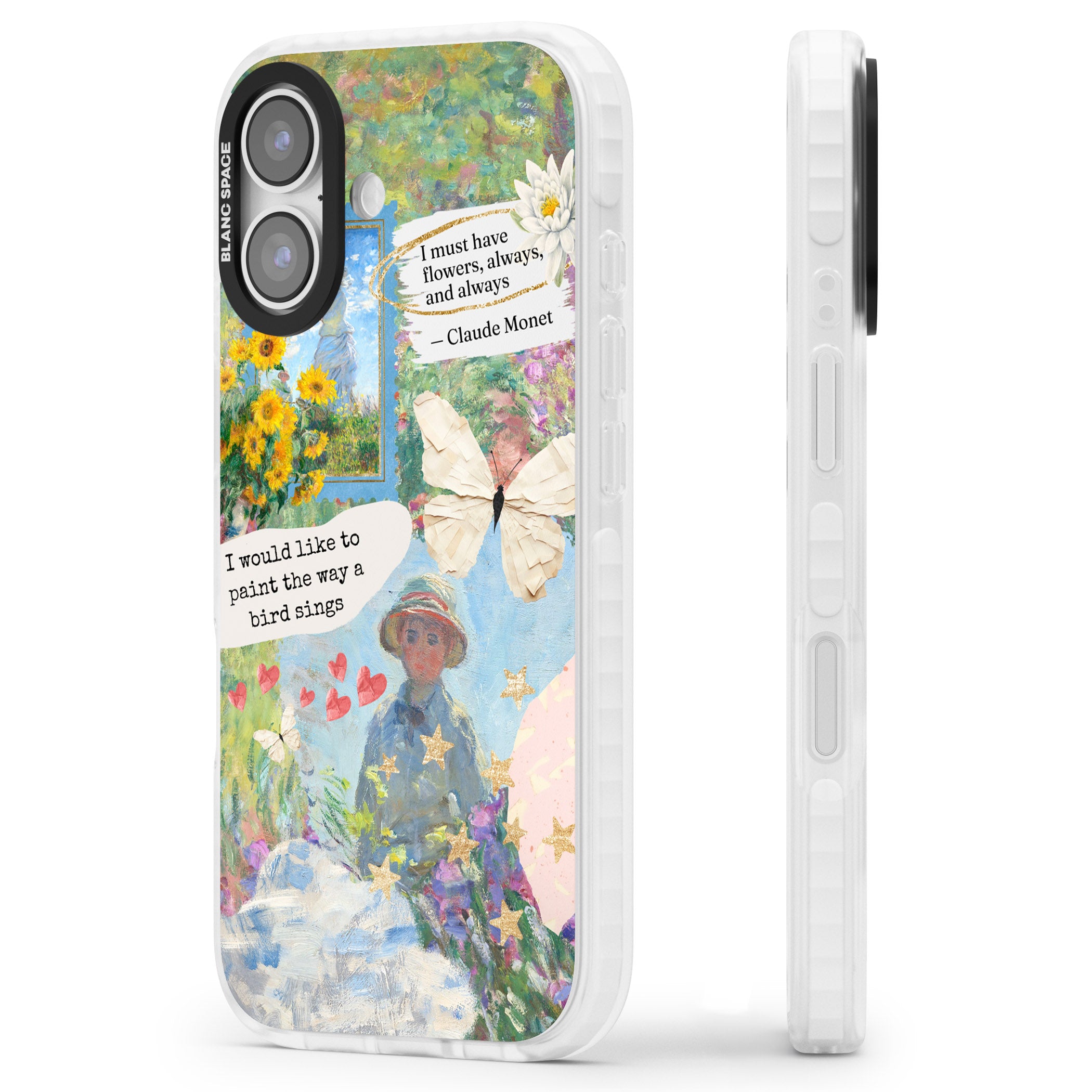 Monet 'Way A Bird Sings' Collage iPhone 17 Impact Pro Clear Phone Case Side Profile