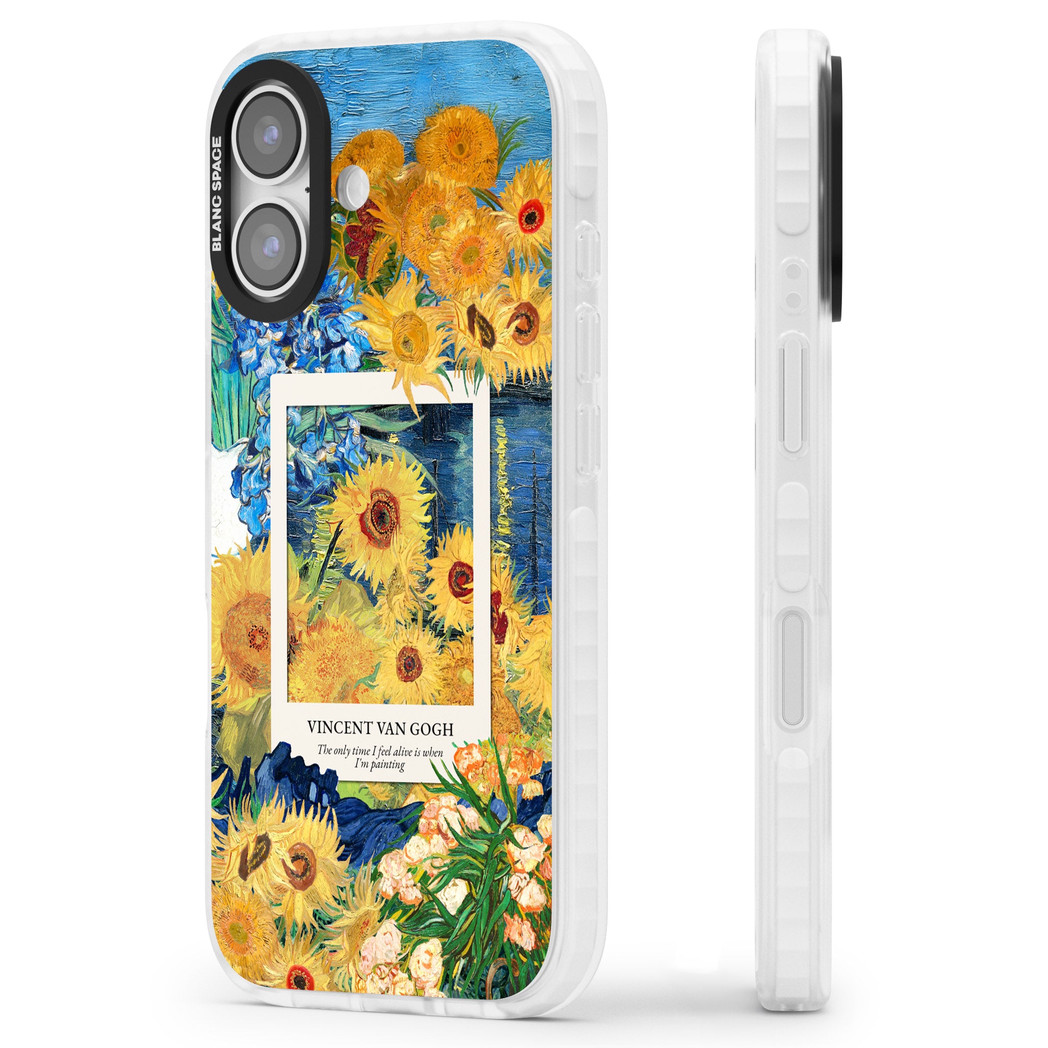 Van Gogh Sunflowers iPhone 17 Impact Pro Clear Phone Case Side Profile