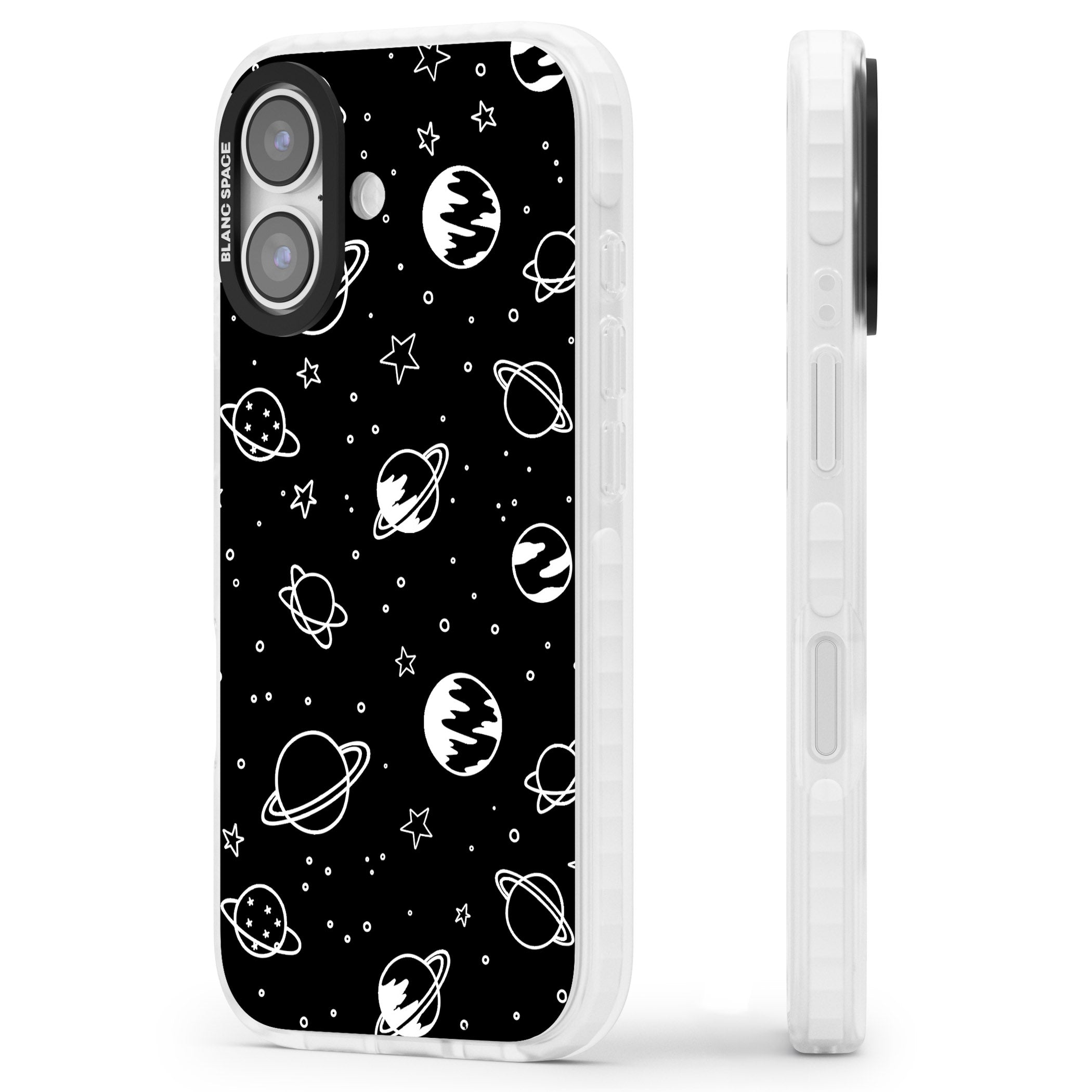 Cosmic Sketch White Black iPhone 17 Impact Pro Clear Phone Case Side Profile