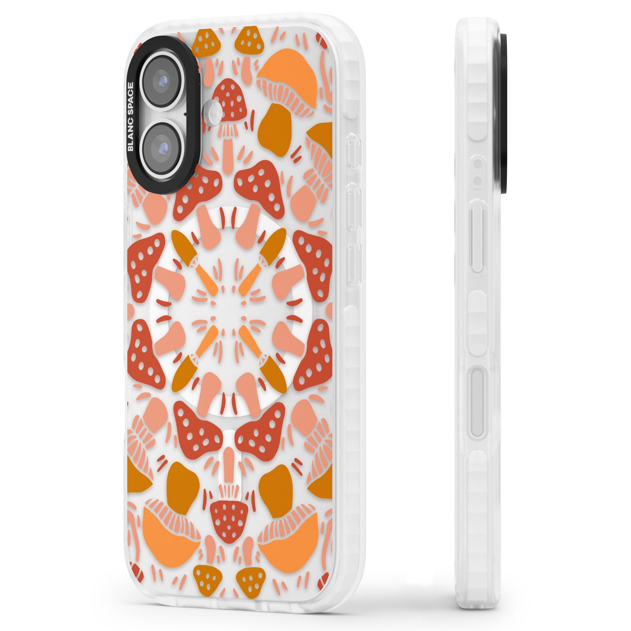 Mushroom Medley iPhone 17 Impact Pro Clear Phone Case Side Profile