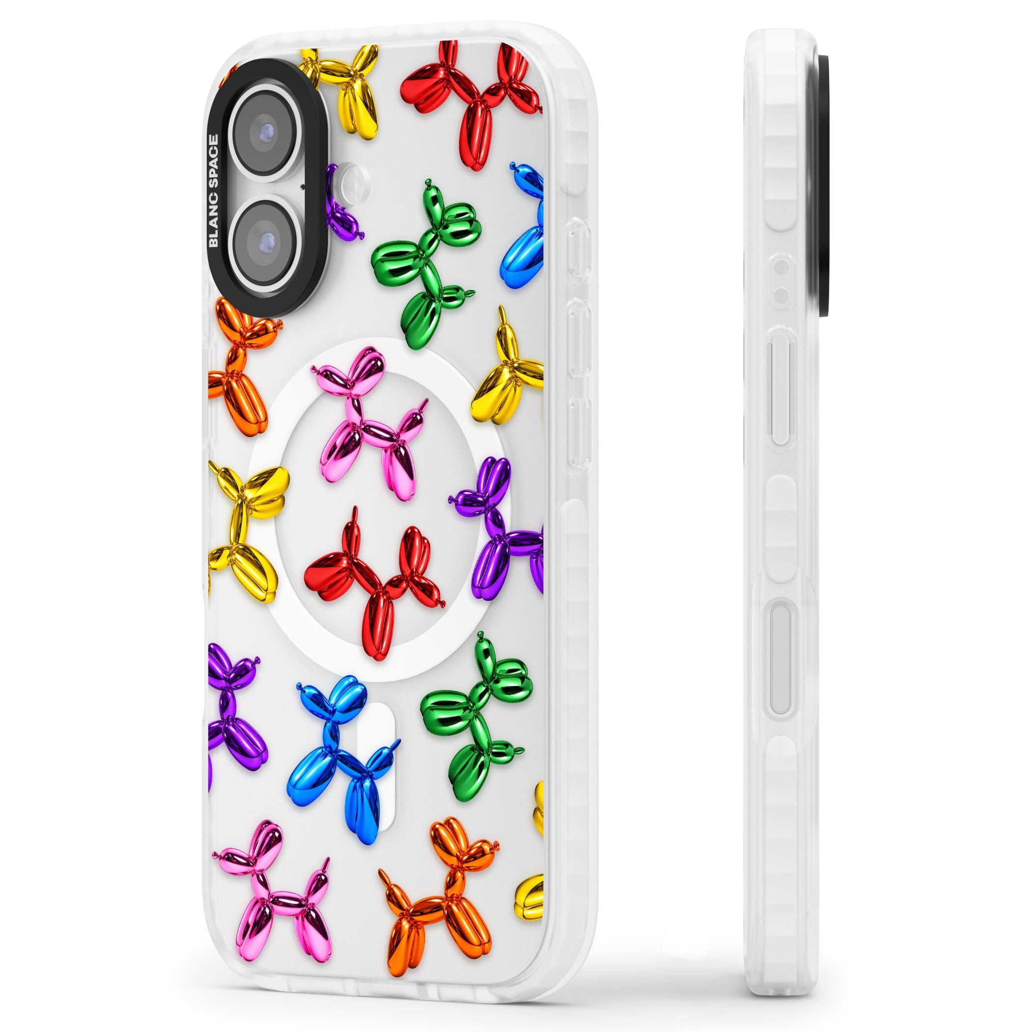 Balloon Dogs pop art iPhone case featuring rainbow chrome balloon dogs in Jeff Koons style | Impact Magsafe case for iPhone 17