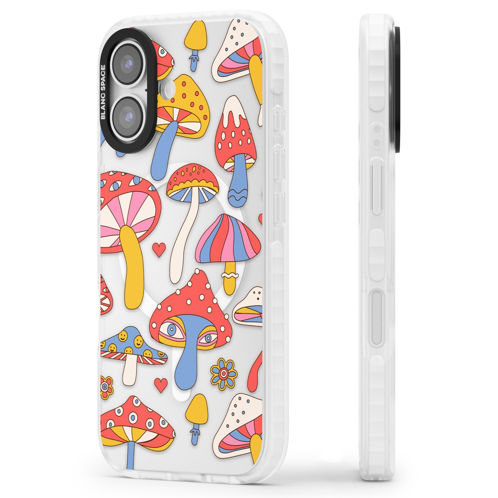 Vibrant Shrooms iPhone 17 Impact Pro Clear Phone Case Side Profile