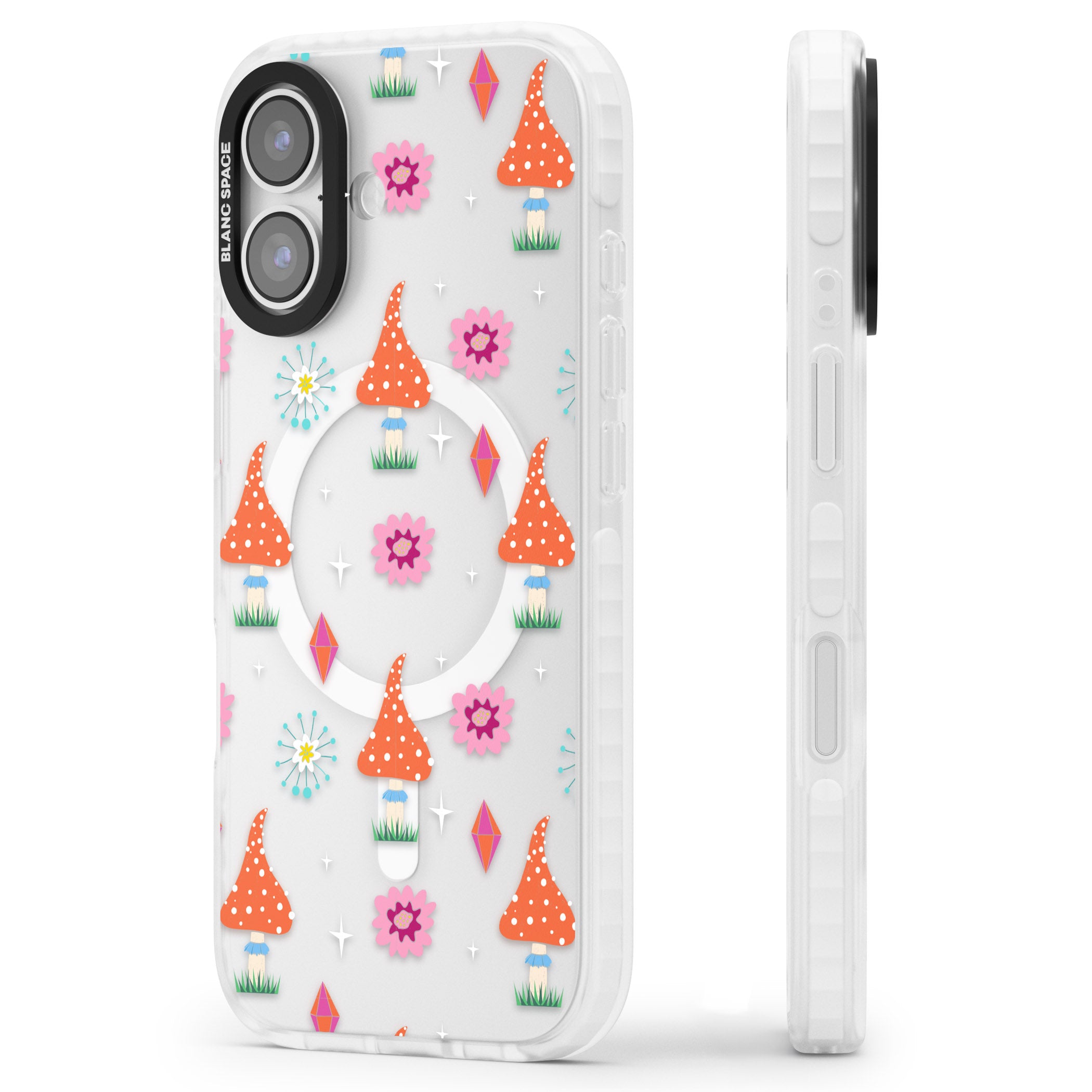 Boho Celestial Mushroom Crystal iPhone 17 Impact Pro Clear Phone Case Side Profile