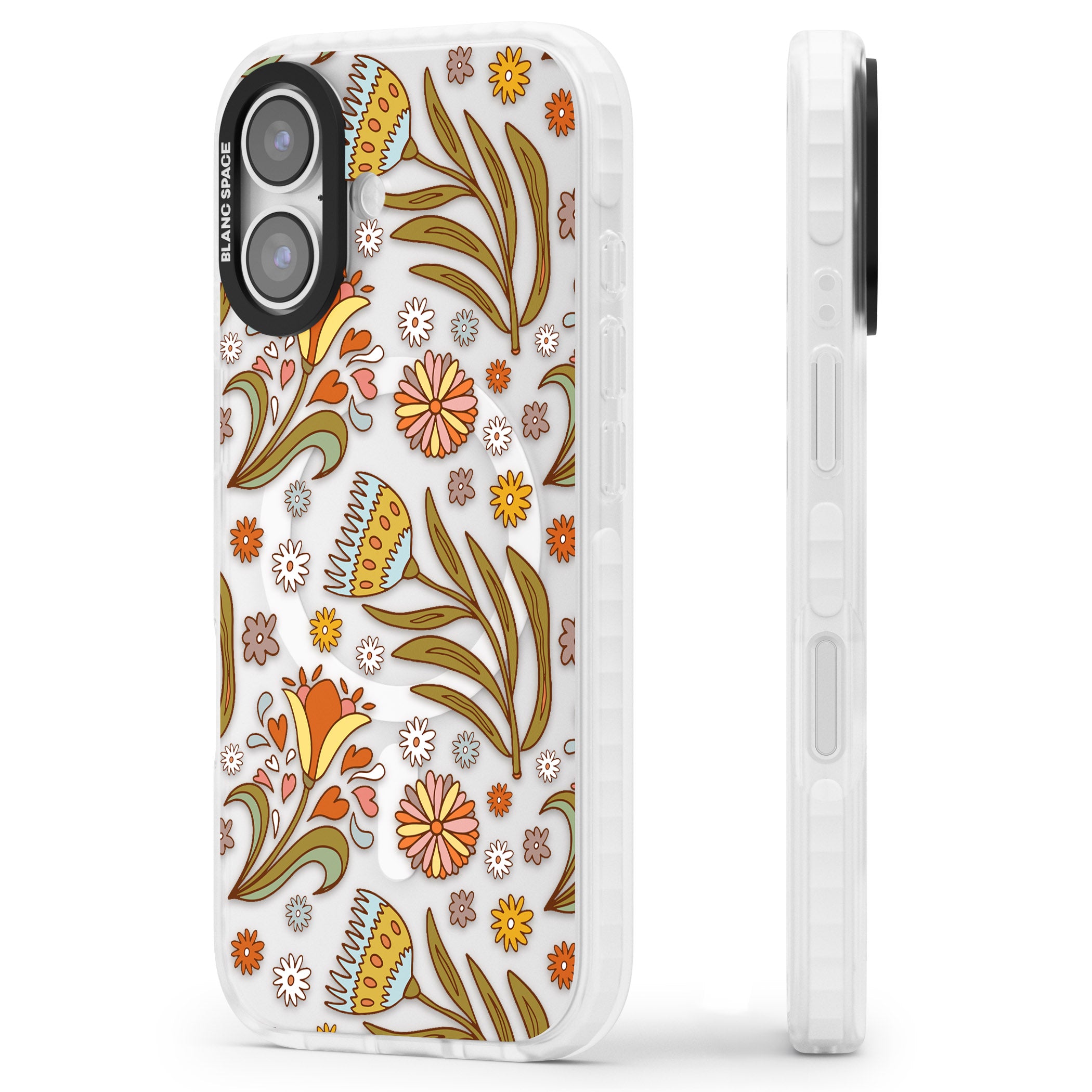 Boho Celestial Wildflower iPhone 17 Impact Pro Clear Phone Case Side Profile