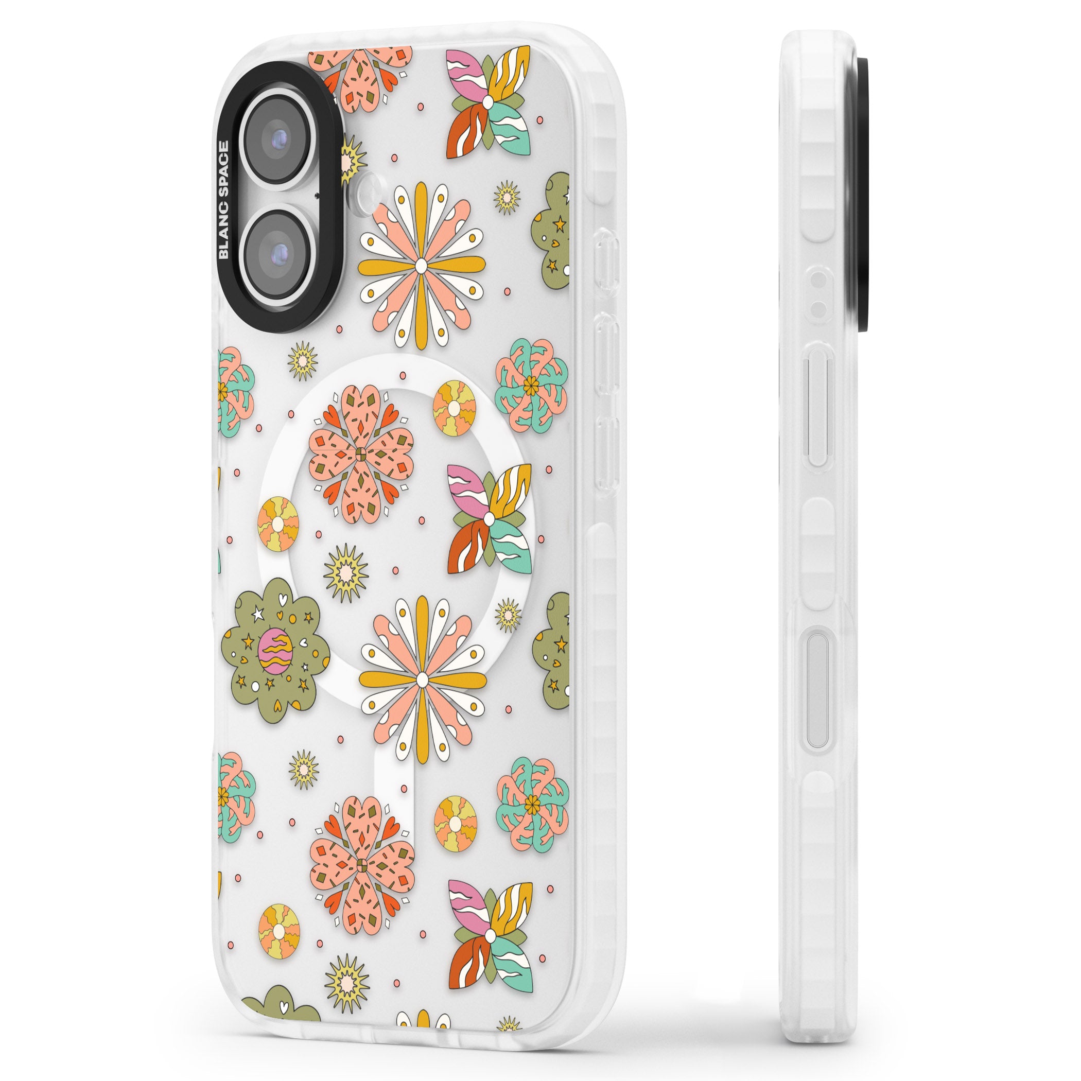 Boho Celestial Psychedelic Floral iPhone 17 Impact Pro Clear Phone Case Side Profile