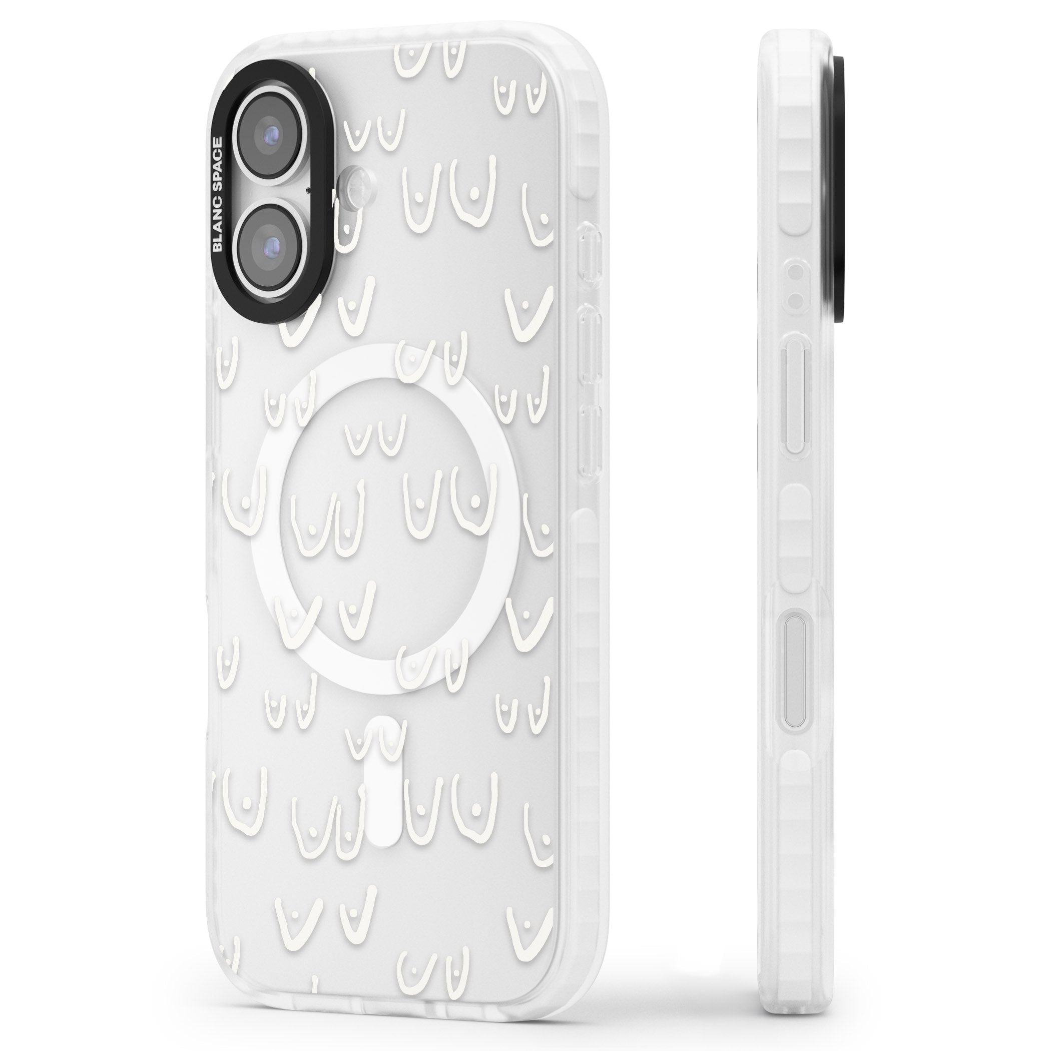 Boob Pattern (White) iPhone 17 Impact Pro Clear Phone Case Side Profile