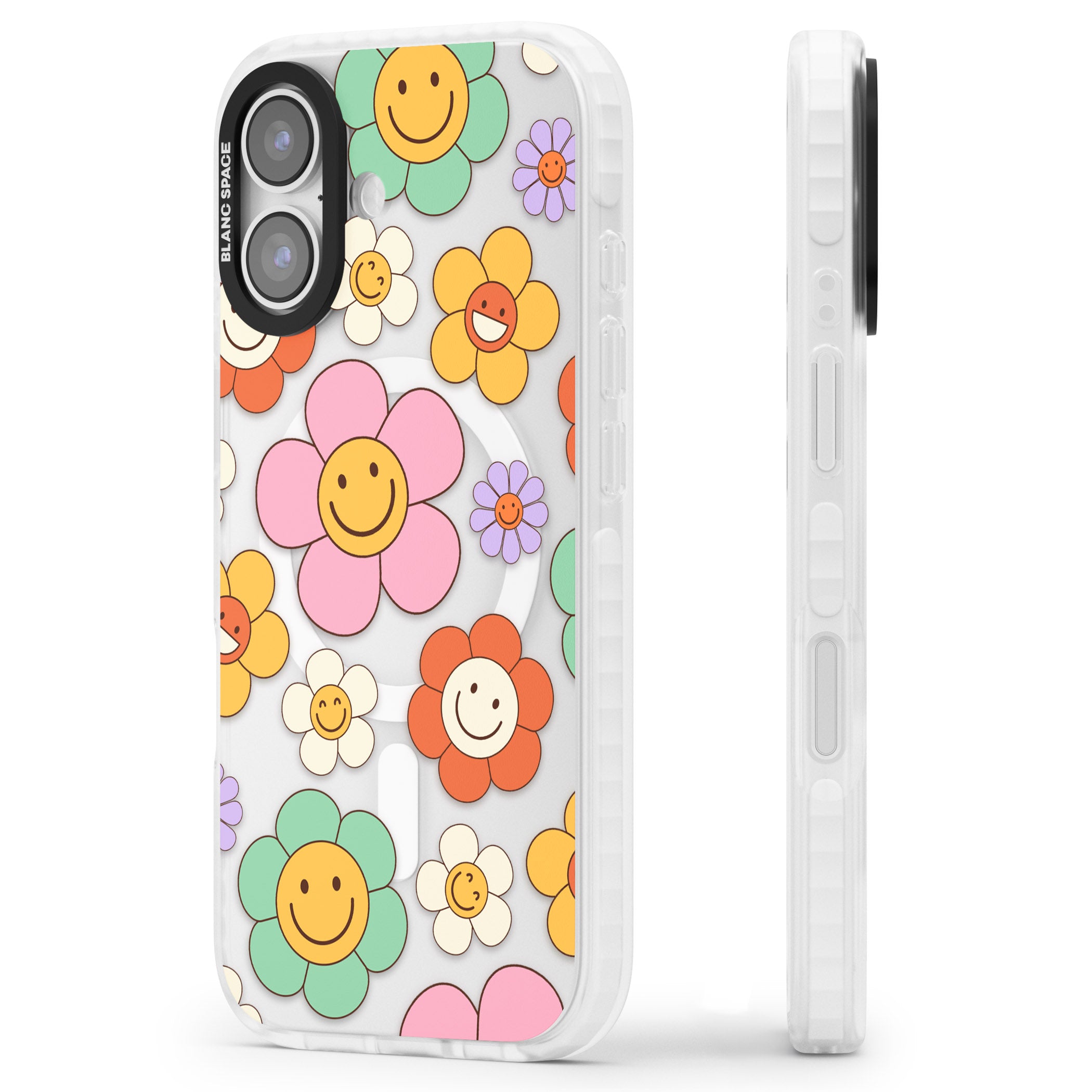 Happy Blossoms iPhone 17 Impact Pro Clear Phone Case Side Profile