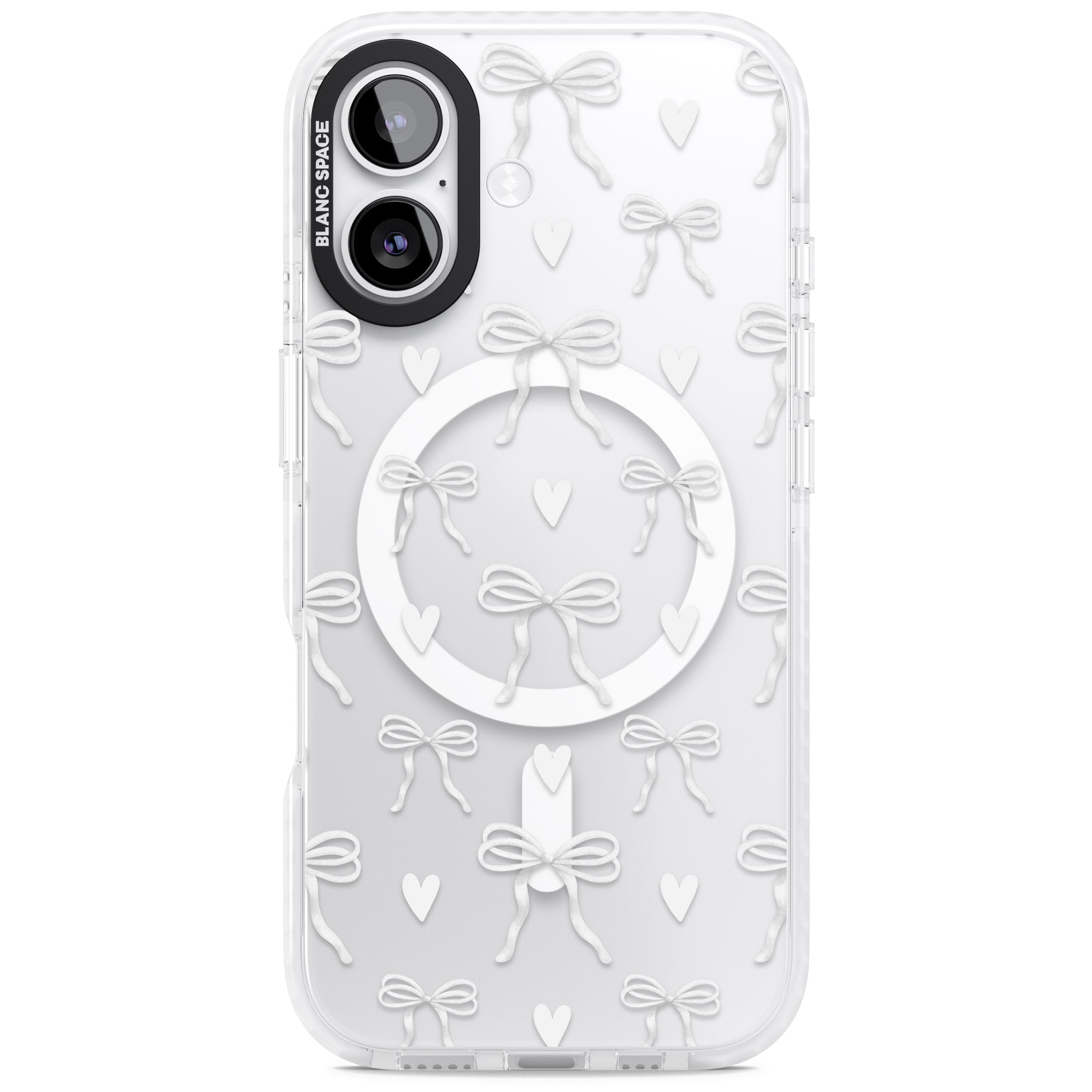 White Bows & Hearts iPhone 17 Impact Pro Clear Phone Case