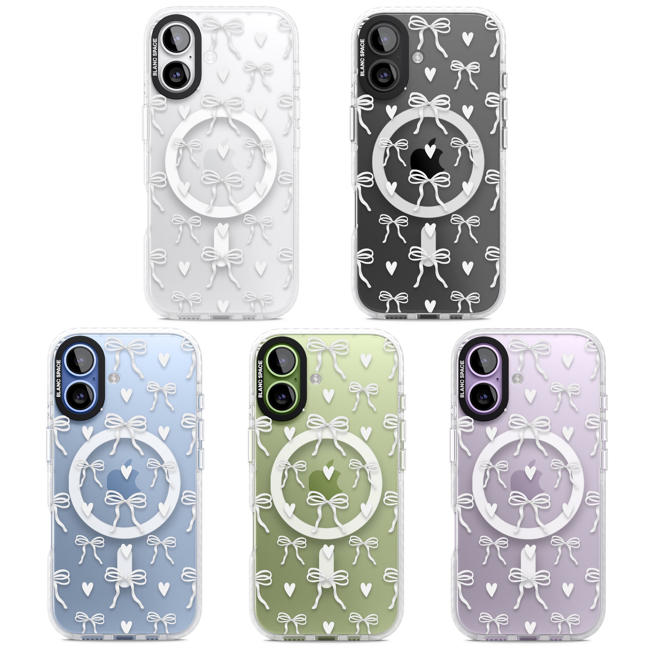 White Bows & Hearts iPhone 17 Impact Pro Clear Phone Case APT Impact Protection