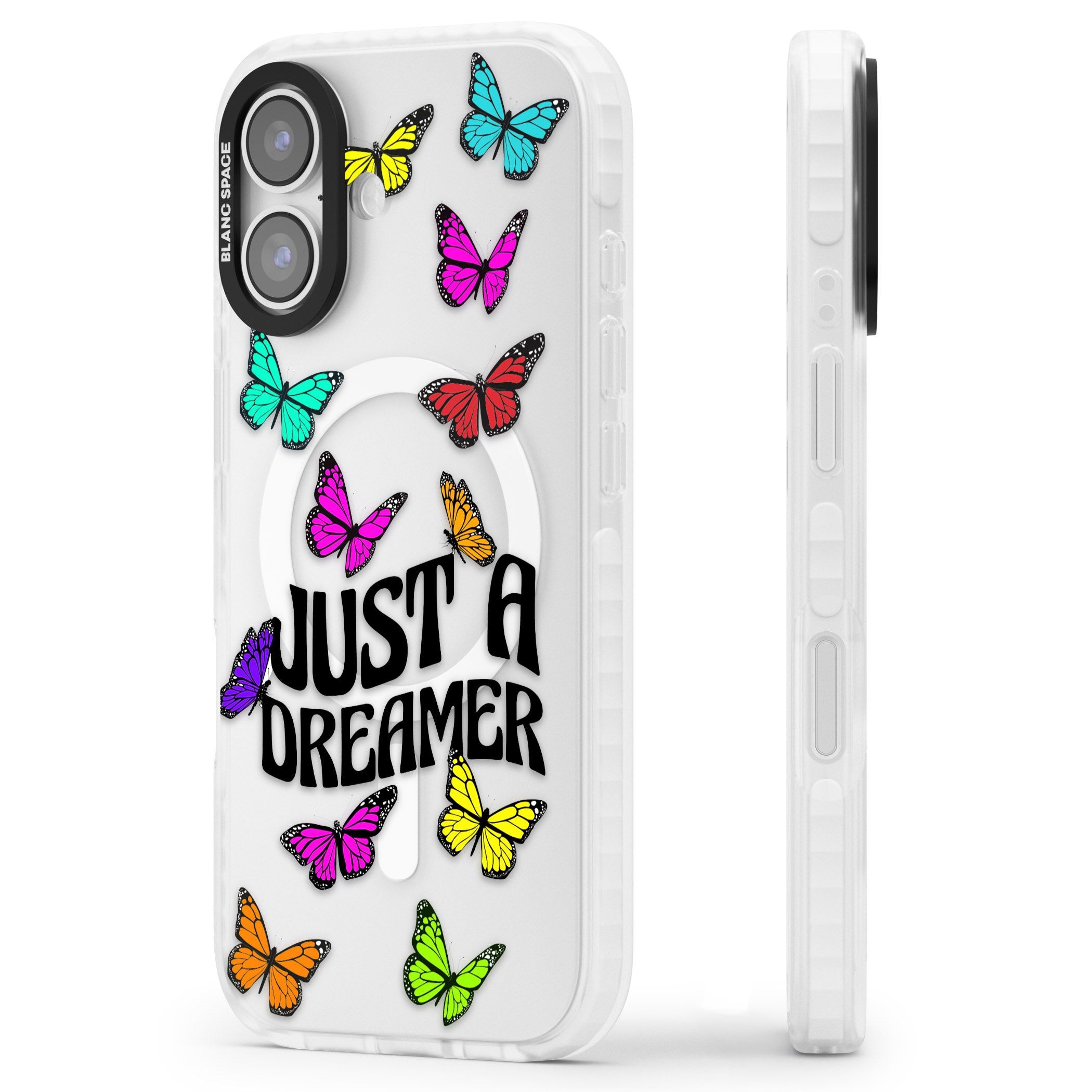 Just A Dreamer Butterfly iPhone 17 Impact Pro Clear Phone Case Side Profile