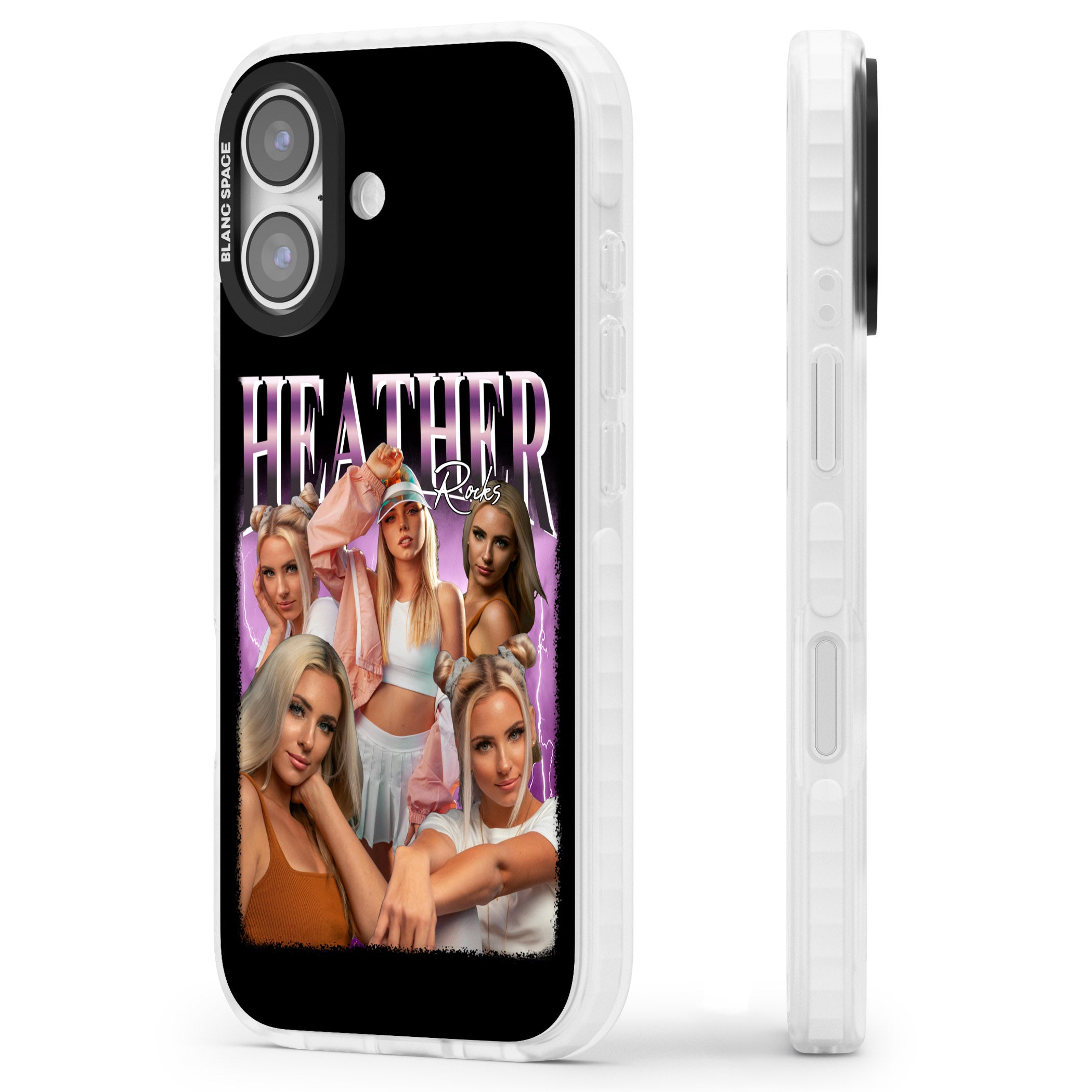 Personalised Airbrush Name & Photo Collage (Pink) iPhone 17 Impact Pro Clear Phone Case Side Profile