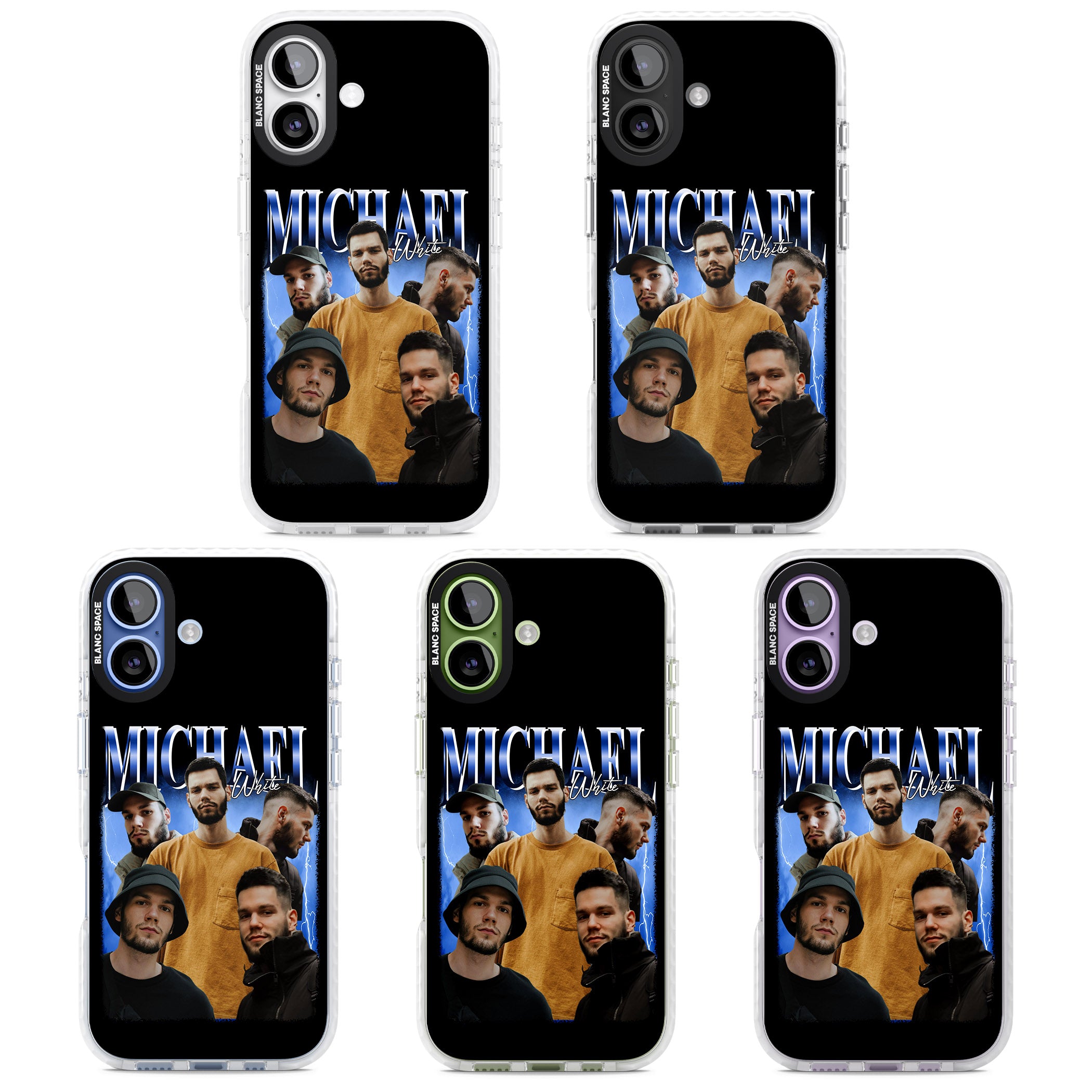 Personalised Airbrush Name & Photo Collage (Blue) iPhone 17 Impact Pro Clear Phone Case APT Impact Protection