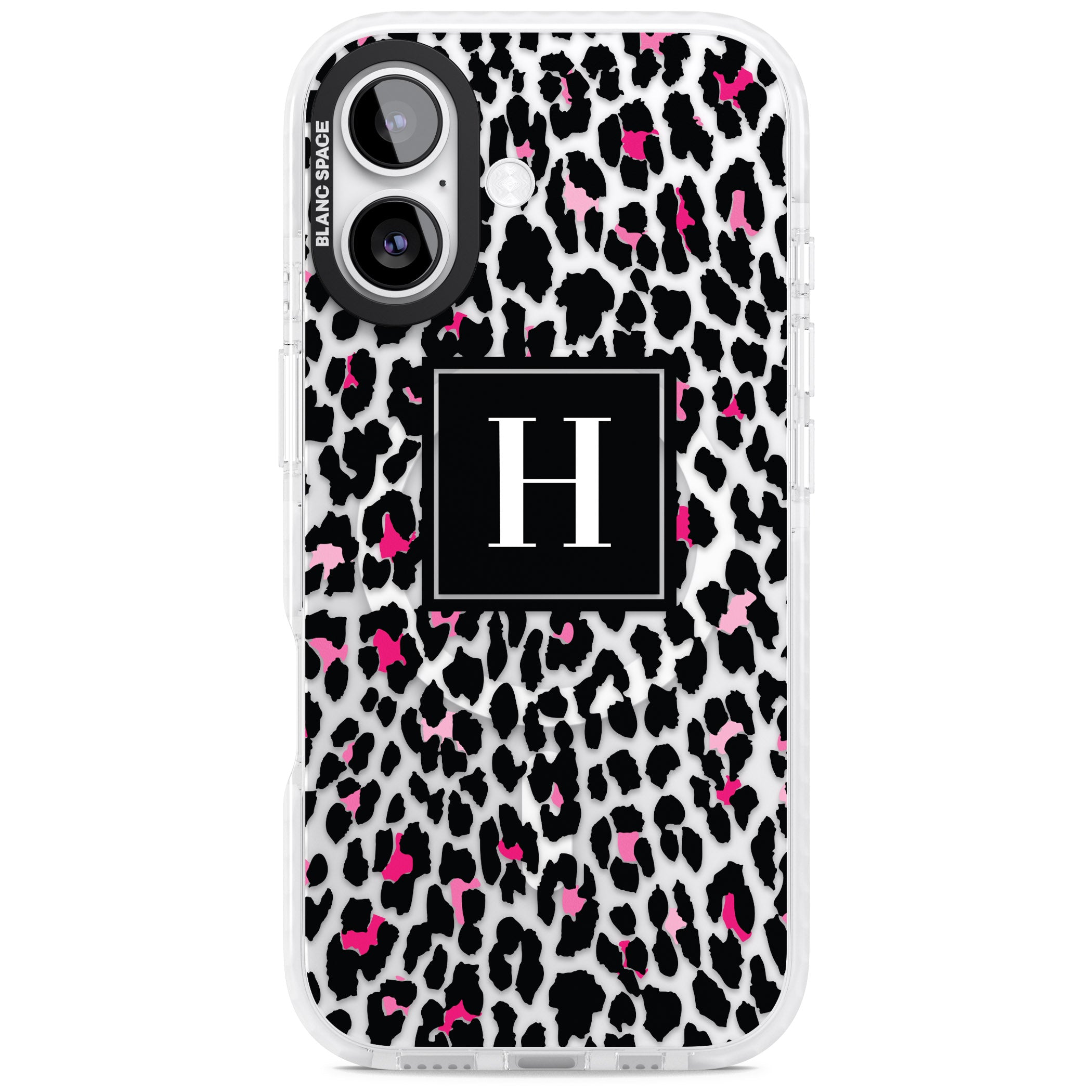 Personalised Clear Pink Leopard Monogram iPhone 17 Impact Pro Clear Phone Case