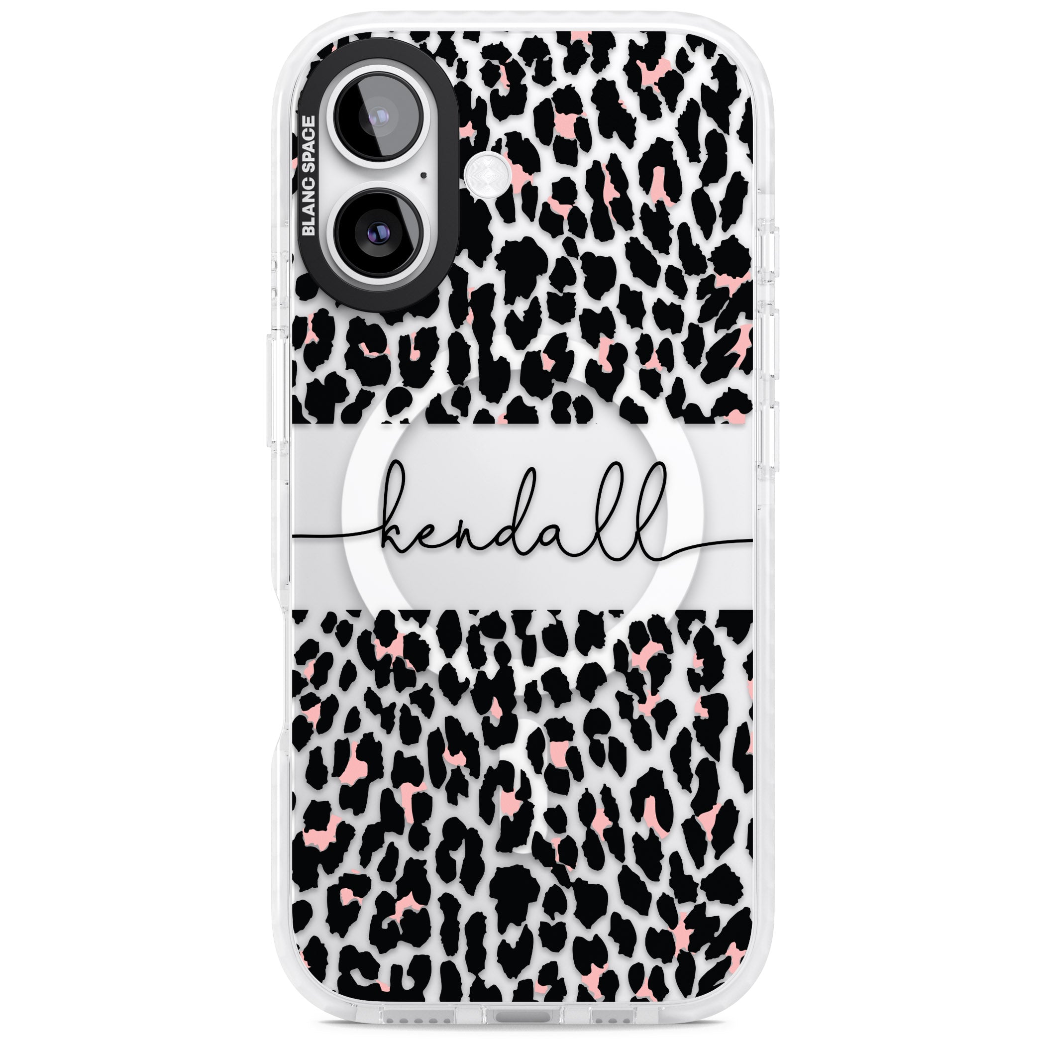 Personalised Cursive Leopard Spots iPhone 17 Impact Pro Clear Phone Case