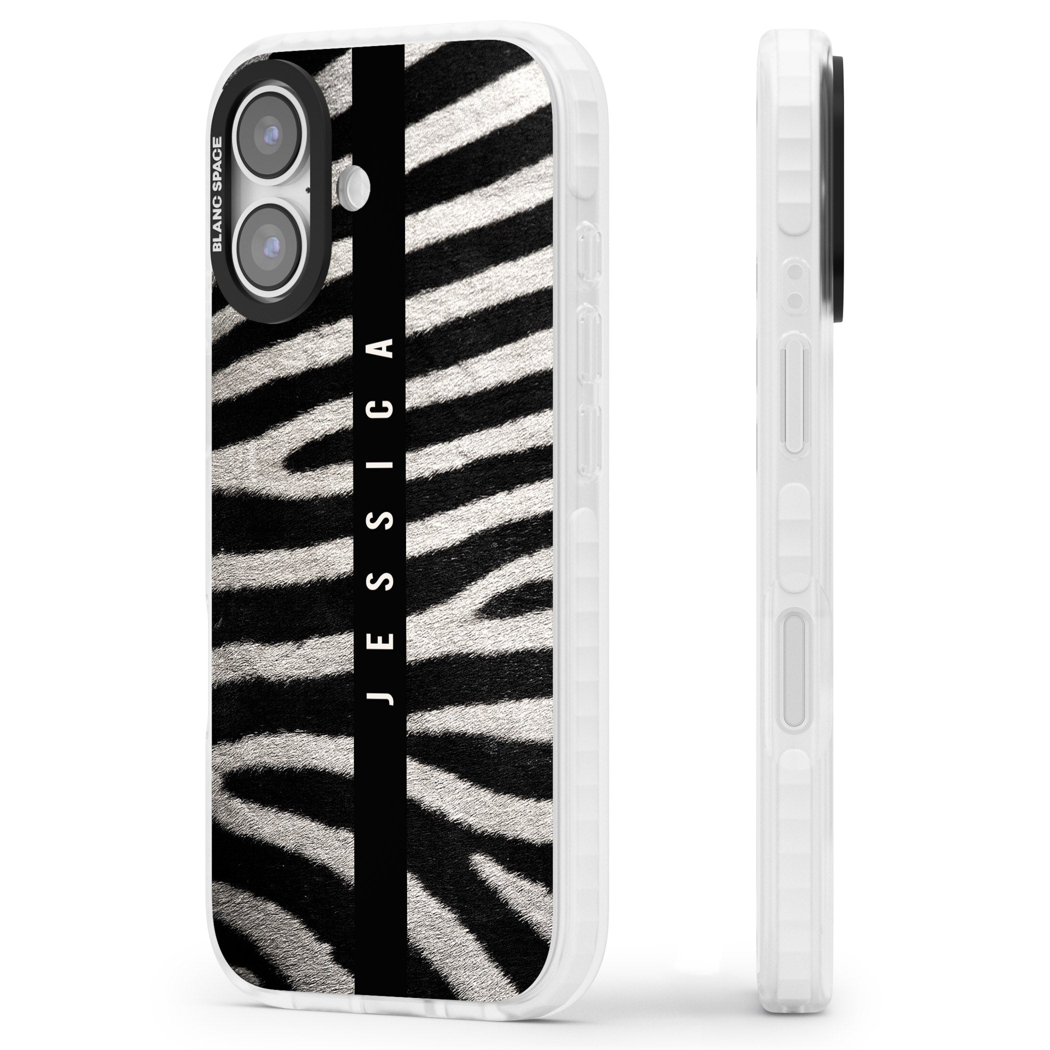 Personalised Zebra Print iPhone 17 Impact Pro Clear Phone Case Side Profile